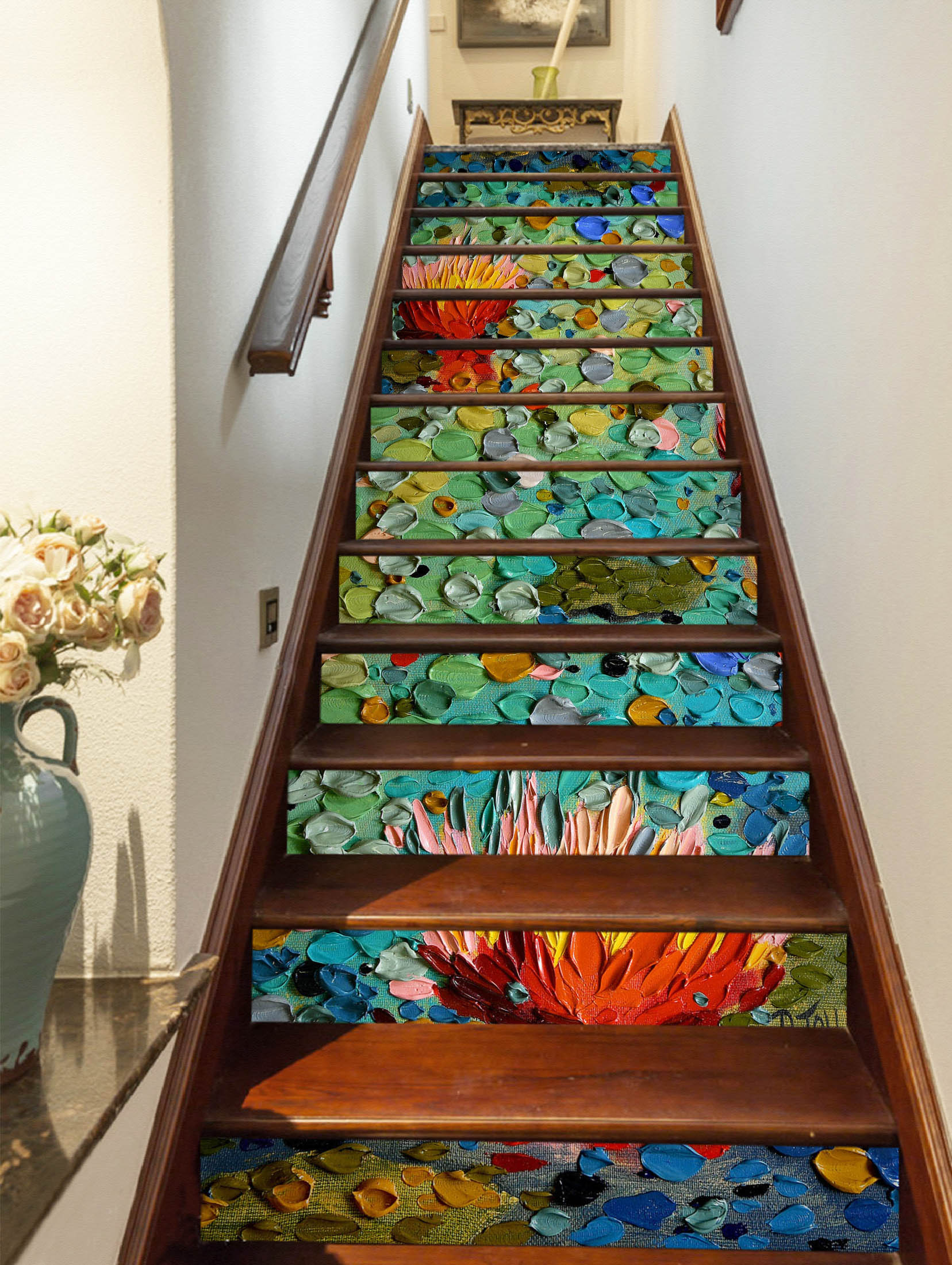 3D Lotus Pond Oil Painting 96160 Dena Tollefson Stair Risers