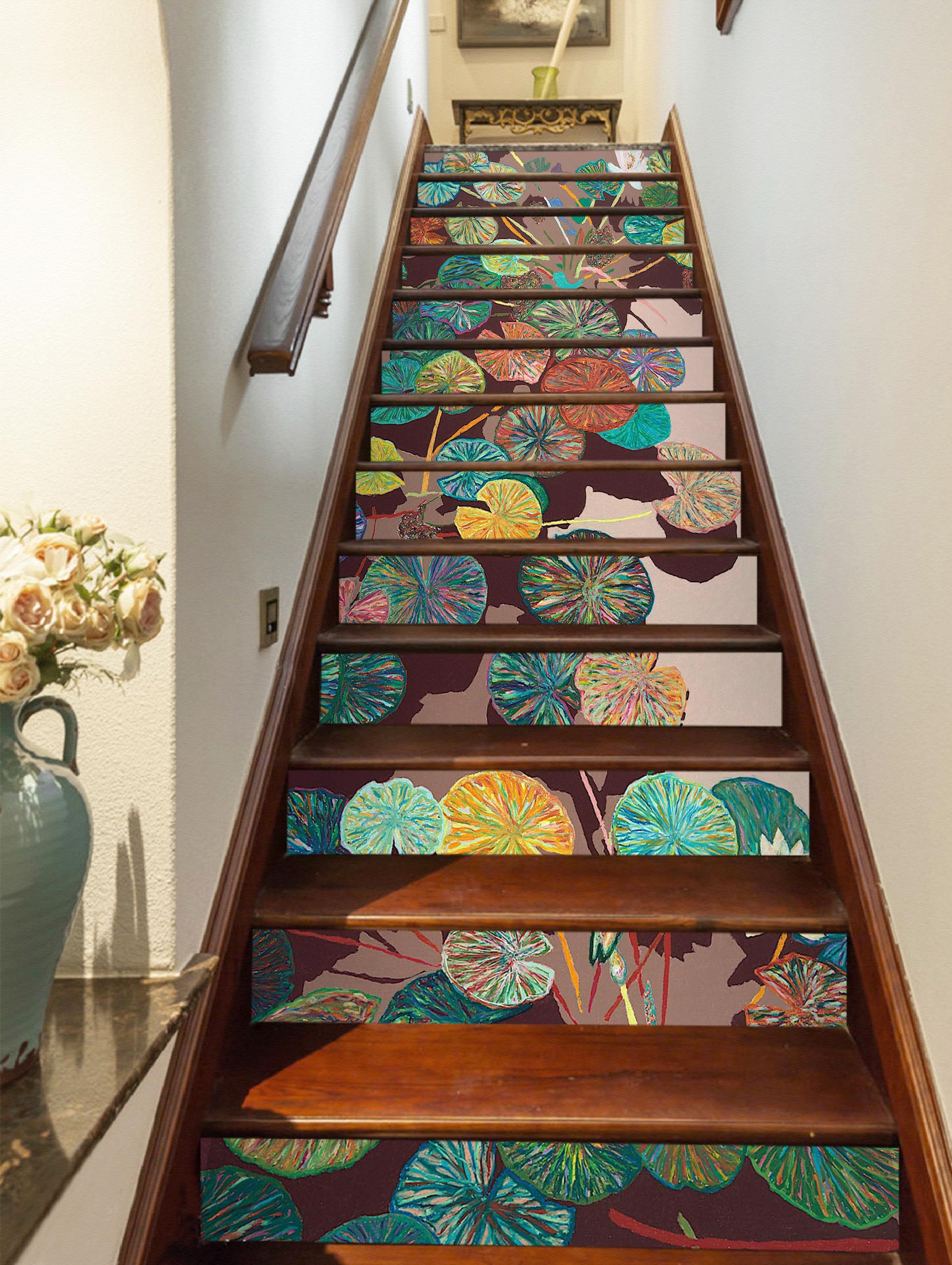 3D Colorful Pattern Lotus Leaf Pond 90126 Allan P. Friedlander Stair Risers