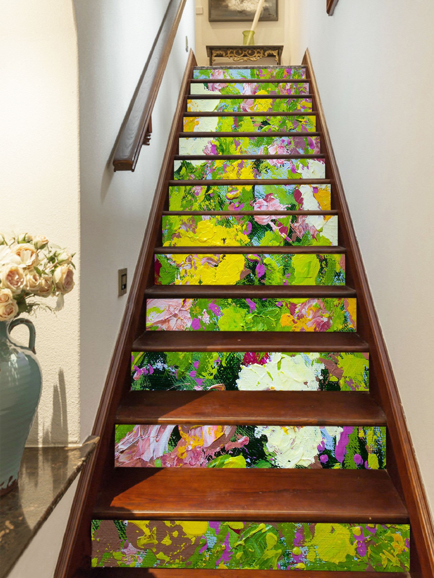 3D White Flower Oil Painting Pattern 9073 Allan P. Friedlander Stair Risers