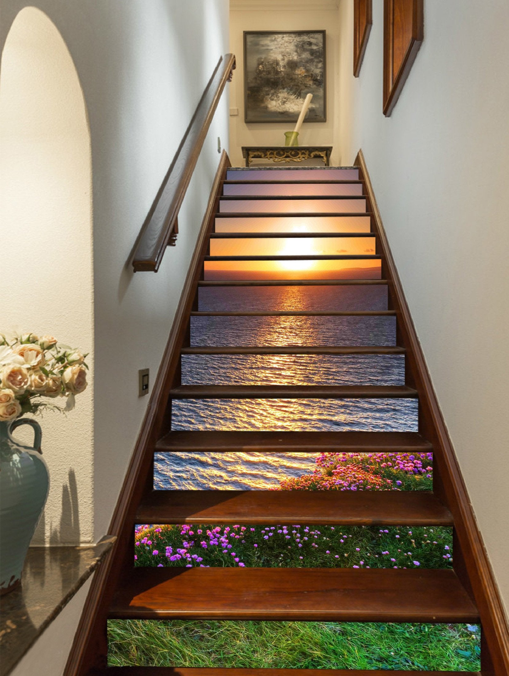 3D Sea Sunset Flowers 728 Stair Risers Wallpaper AJ Wallpaper 