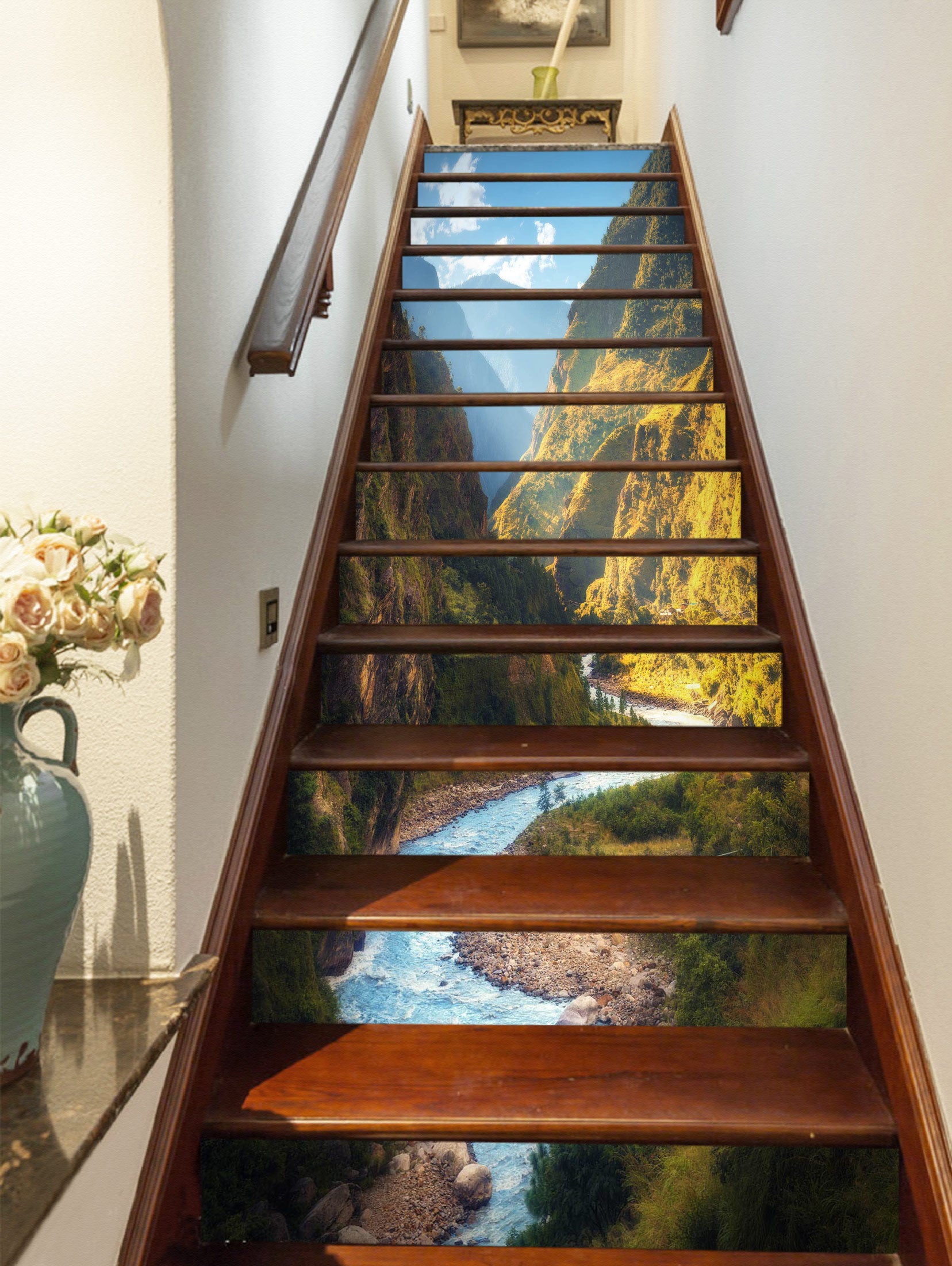 3D High Mountains And Flowing Water 340 Stair Risers