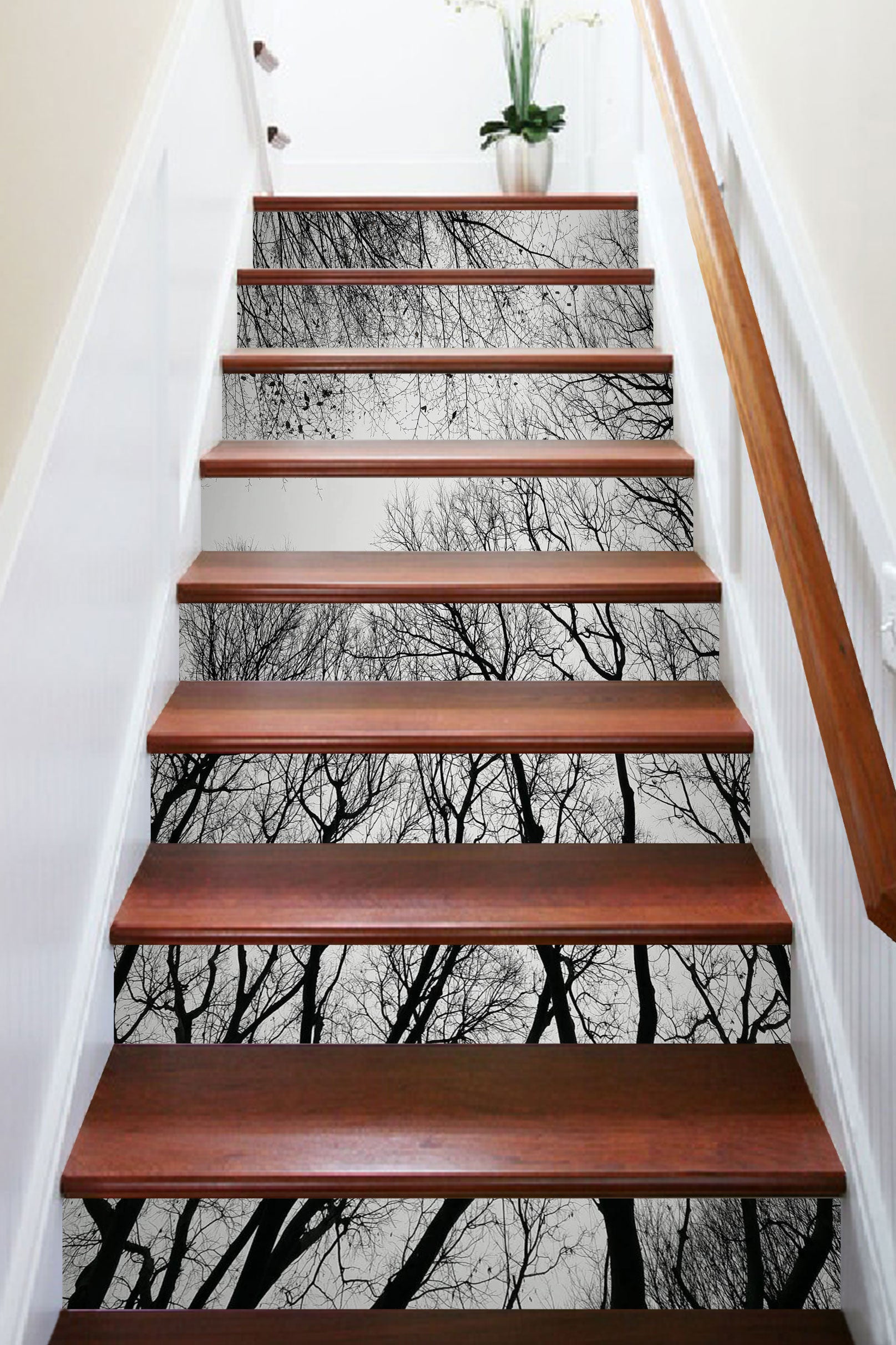 3D Black And White Dead Tree 212 Stair Risers