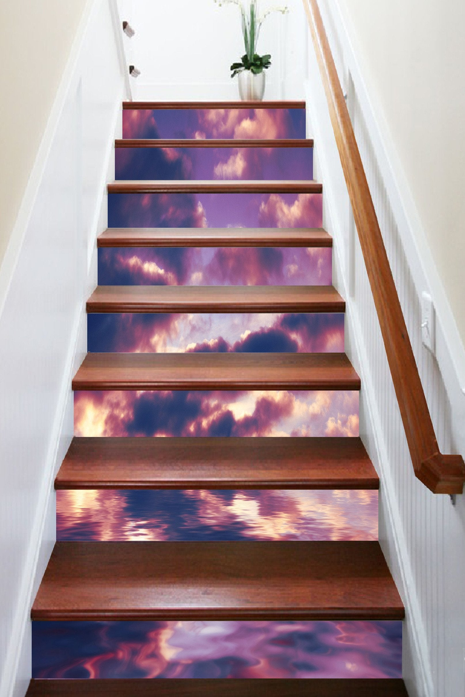 3D Sea Rosy Clouds 1581 Stair Risers Wallpaper AJ Wallpaper 