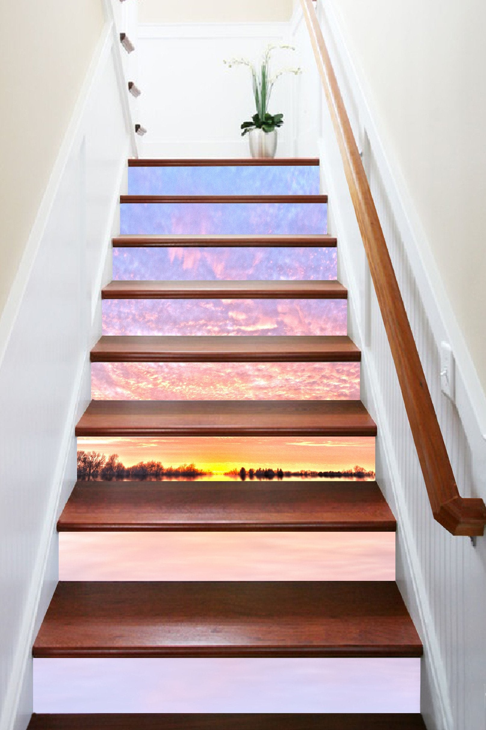 3D Lake Sunset Scenery 744 Stair Risers Wallpaper AJ Wallpaper 