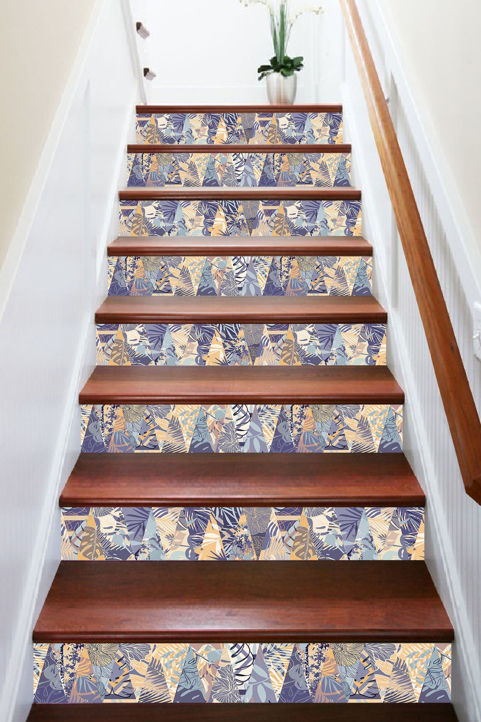 3D Purple Flowers 6886 Marble Tile Texture Stair Risers Wallpaper AJ Wallpaper 
