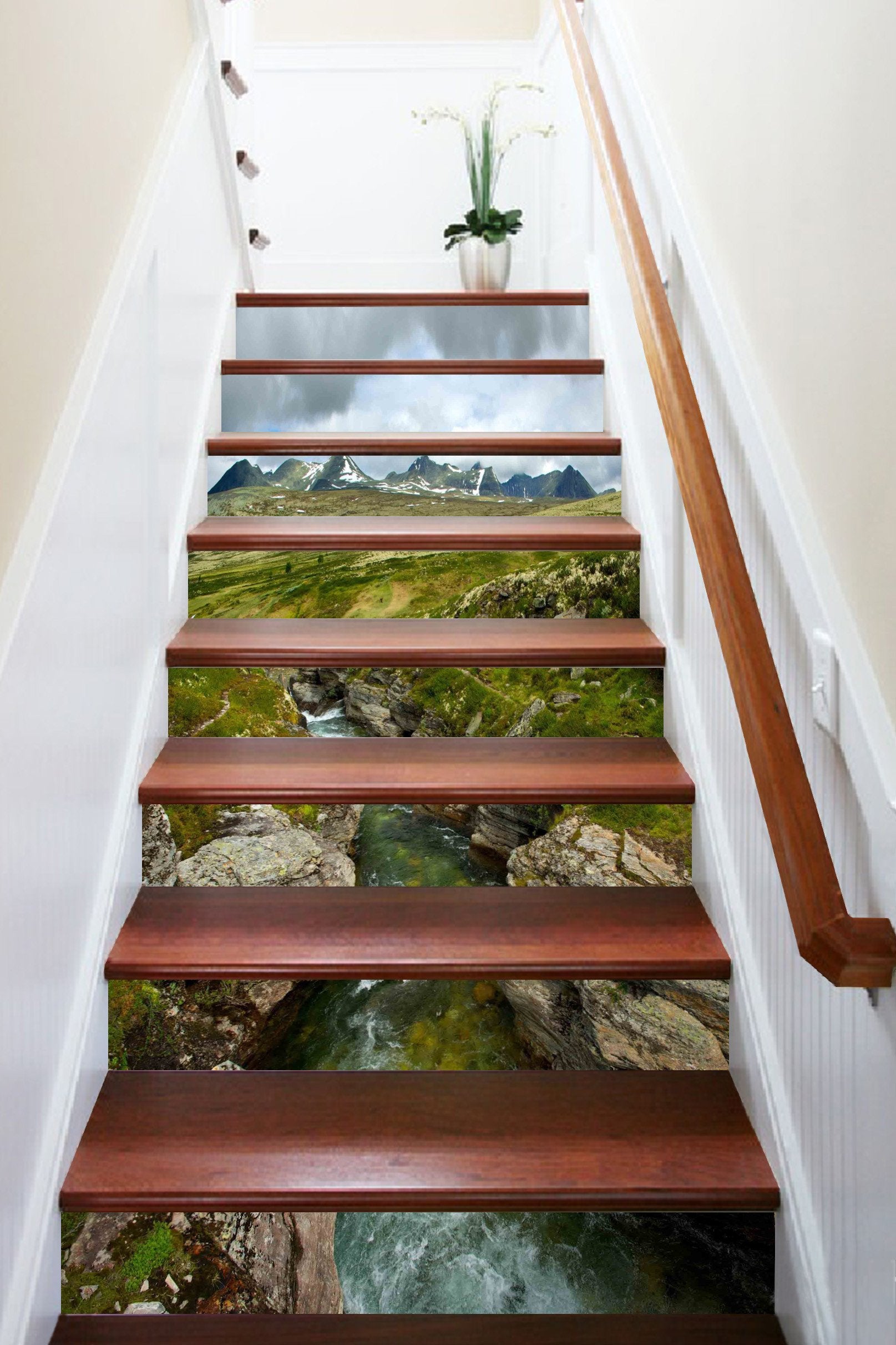 3D Mountains River 1203 Stair Risers Wallpaper AJ Wallpaper 
