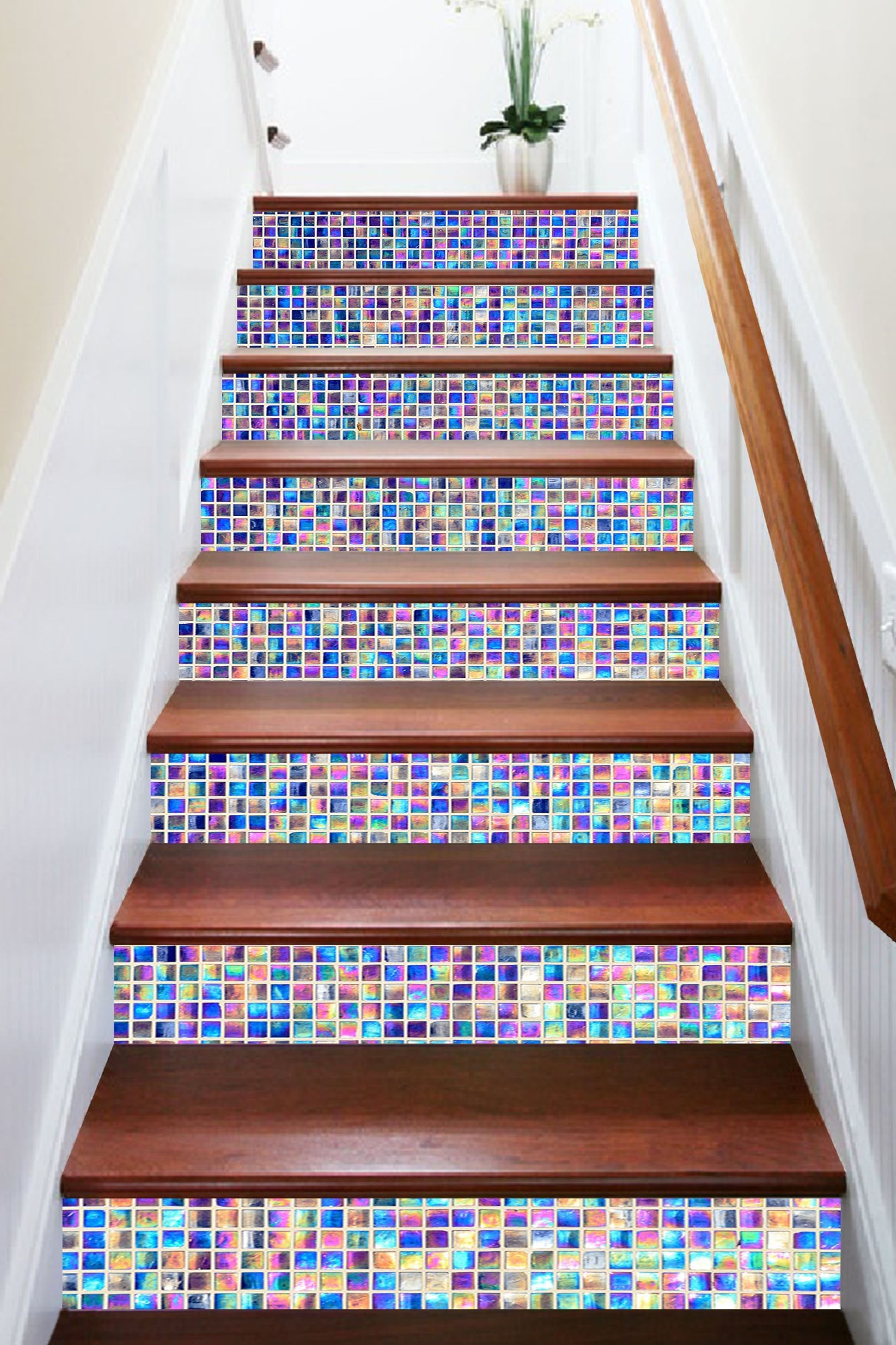 3D Bright Mosaic 555 Marble Tile Texture Stair Risers Wallpaper AJ Wallpaper 