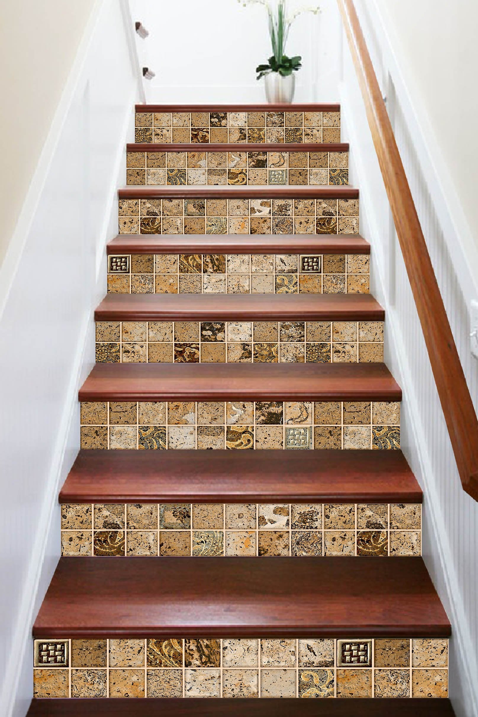 3D Retro Square Mosaic 740 Marble Tile Texture Stair Risers Wallpaper AJ Wallpaper 
