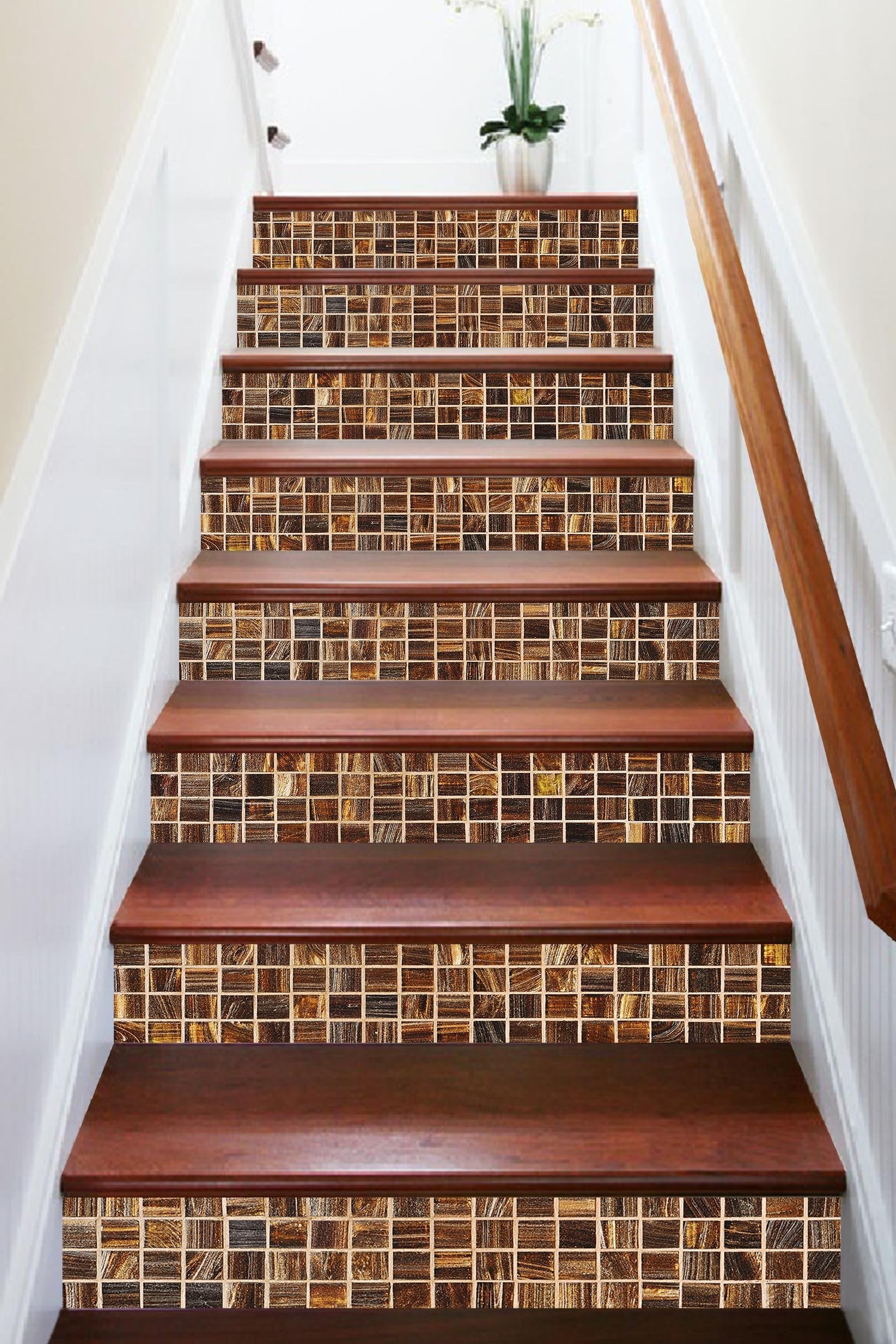 3D Wood Mosaic 975 Marble Tile Texture Stair Risers Wallpaper AJ Wallpaper 