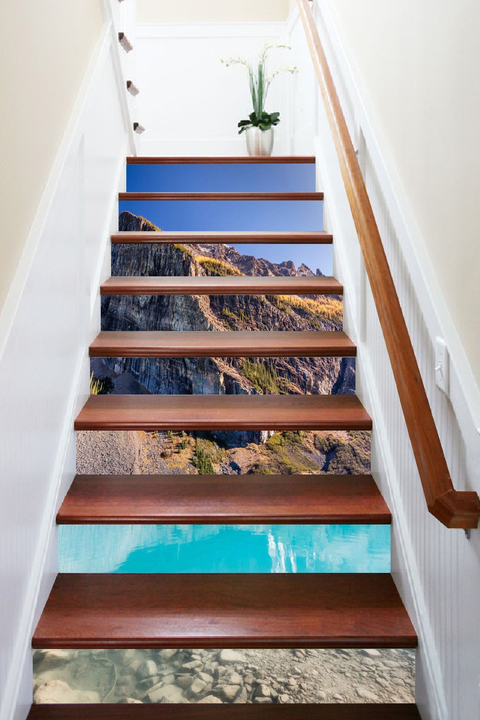 3D Pretty Blue Lake 871 Stair Risers Wallpaper AJ Wallpaper 