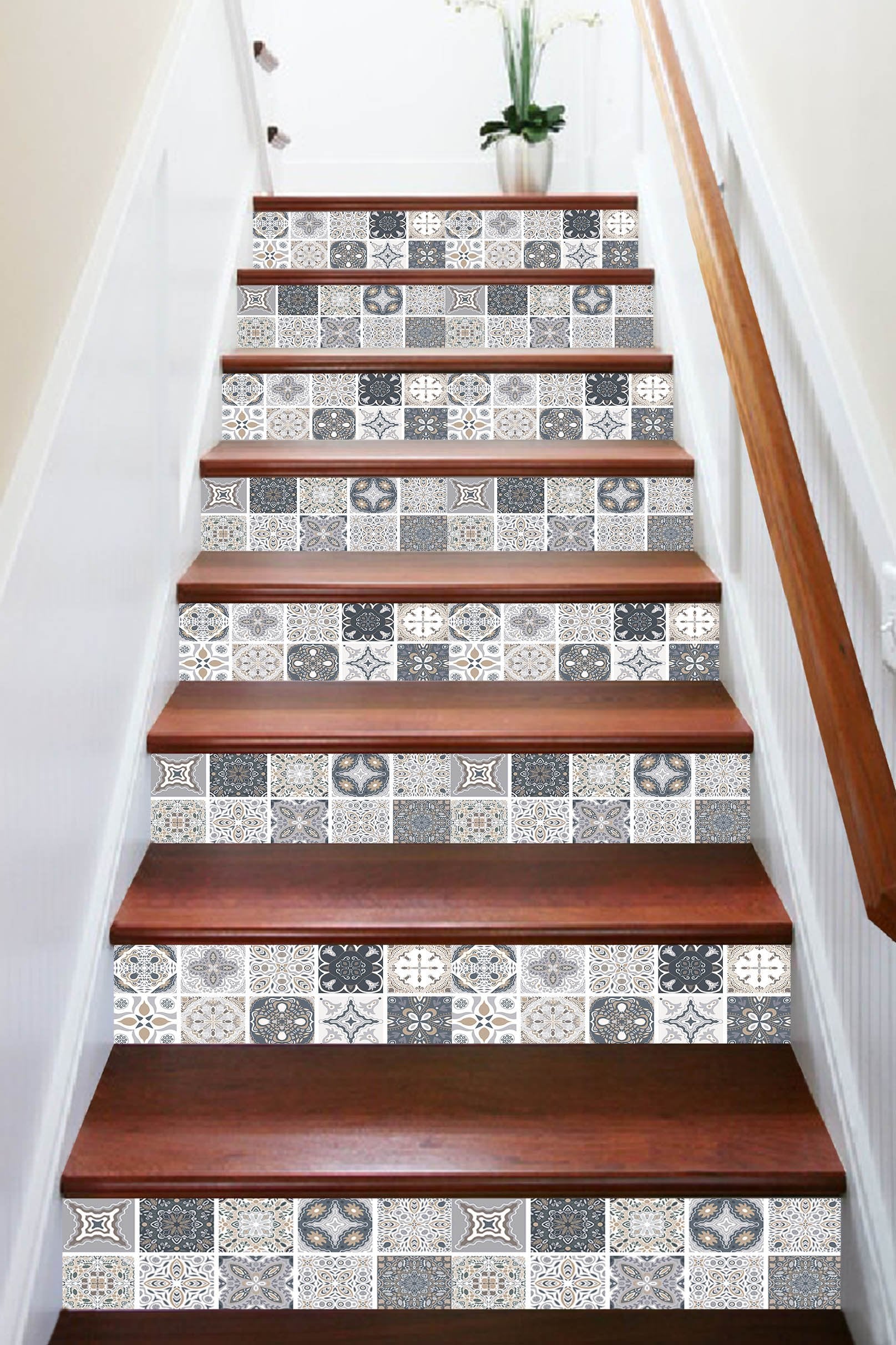 3D Court Vintage Mosaic 31235 Marble Tile Texture Stair Risers Wallpaper AJ Wallpaper 