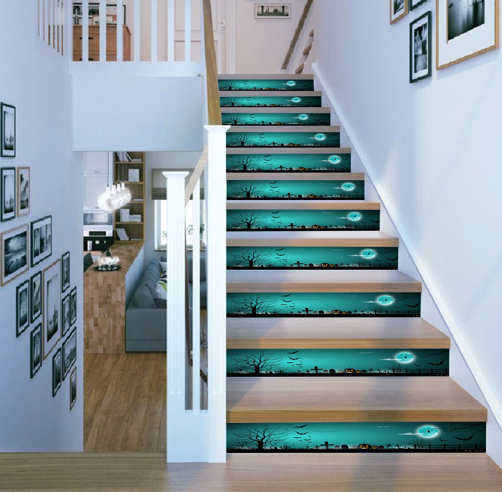 3D Green Moonlit Night 652 Stair Risers