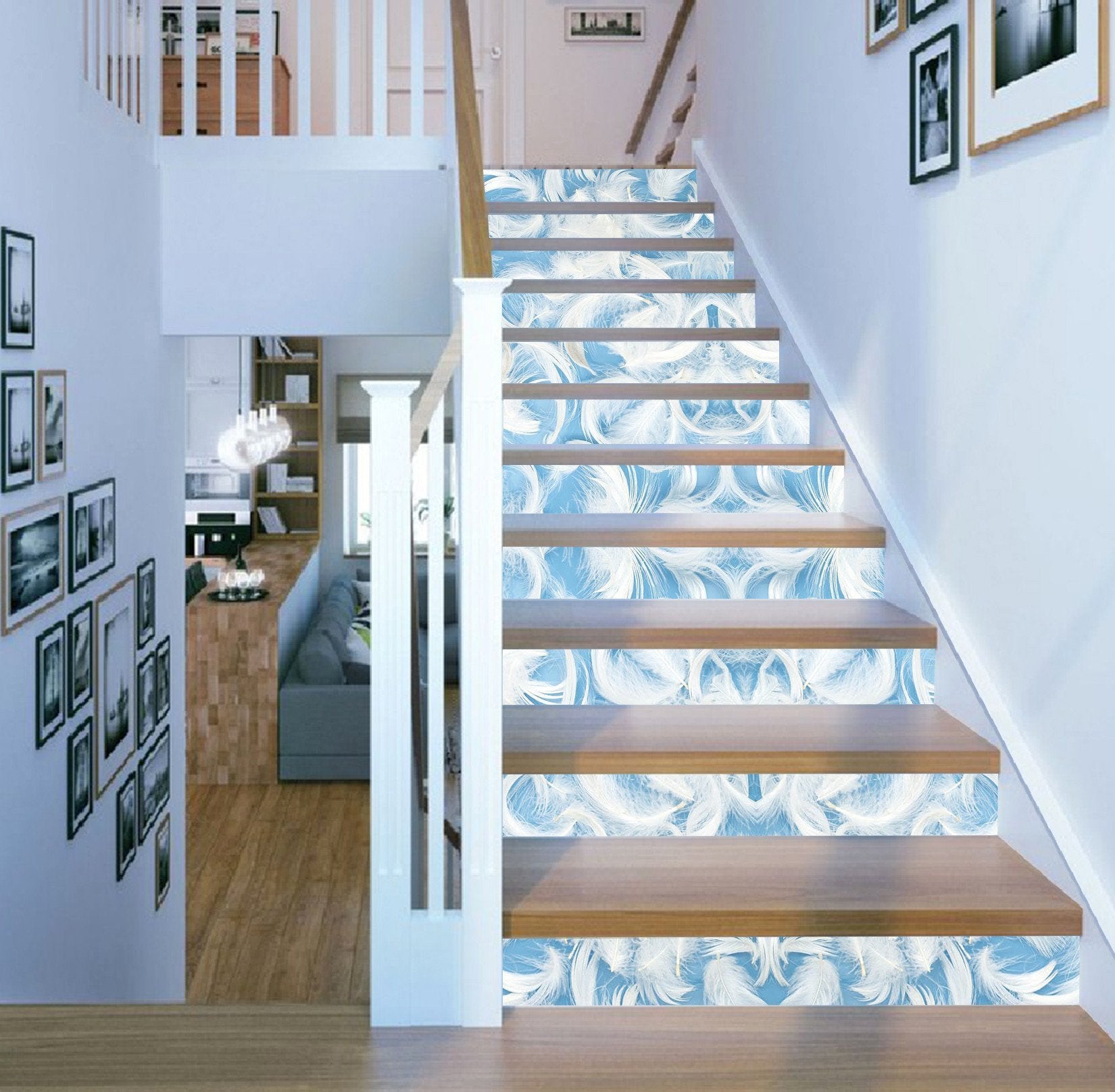 3D White Feathers 1323 Stair Risers Wallpaper AJ Wallpaper 