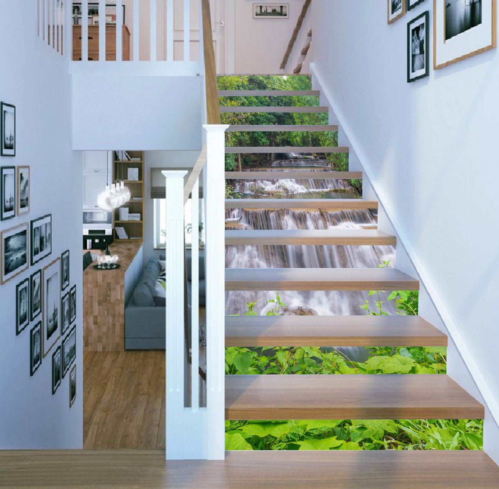 3D Green Plants Clear Waterfalls 712 Stair Risers Wallpaper AJ Wallpaper 