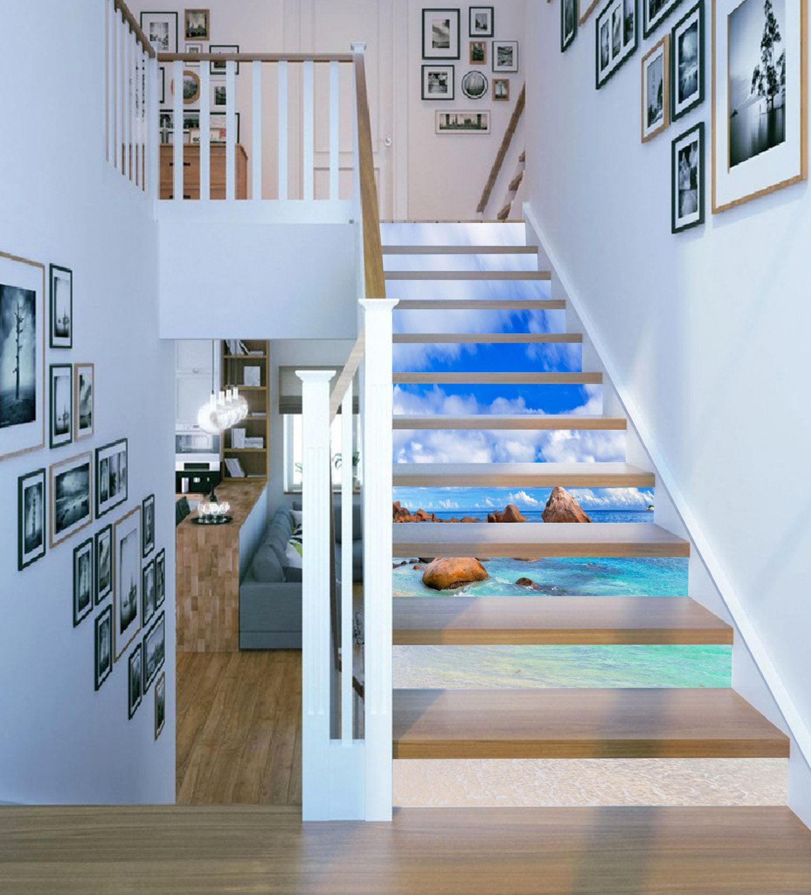 3D Blue Sea Stones 937 Stair Risers Wallpaper AJ Wallpaper 
