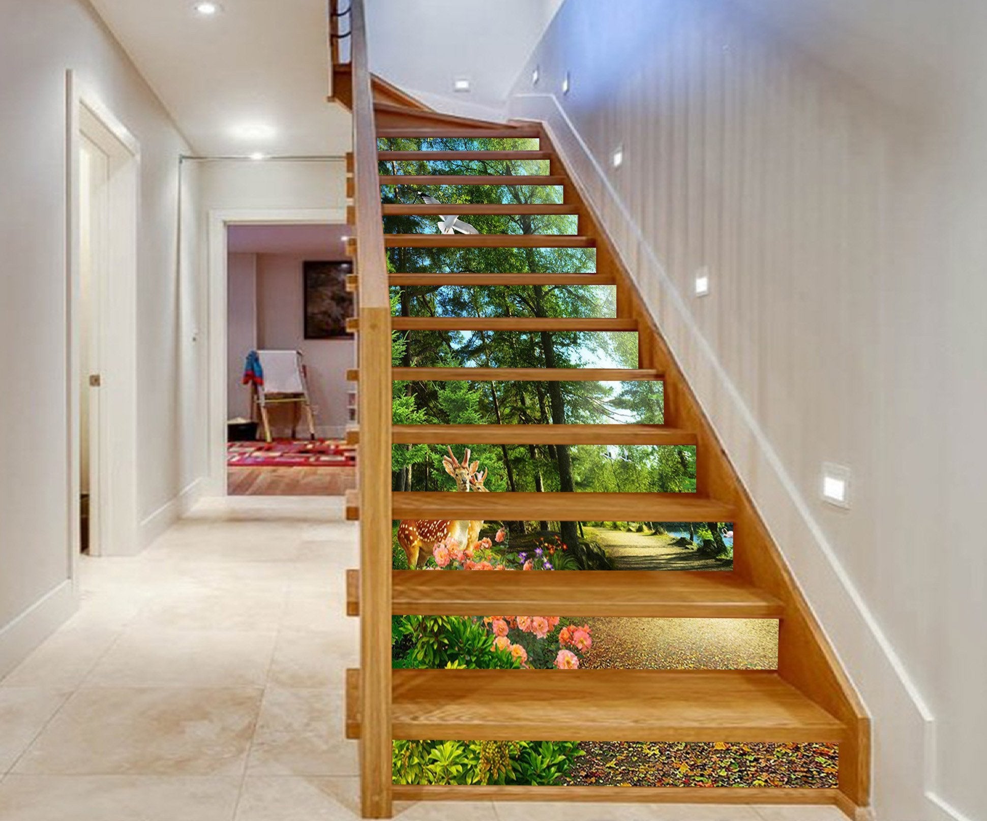 3D Forest Road Animals 1524 Stair Risers Wallpaper AJ Wallpaper 