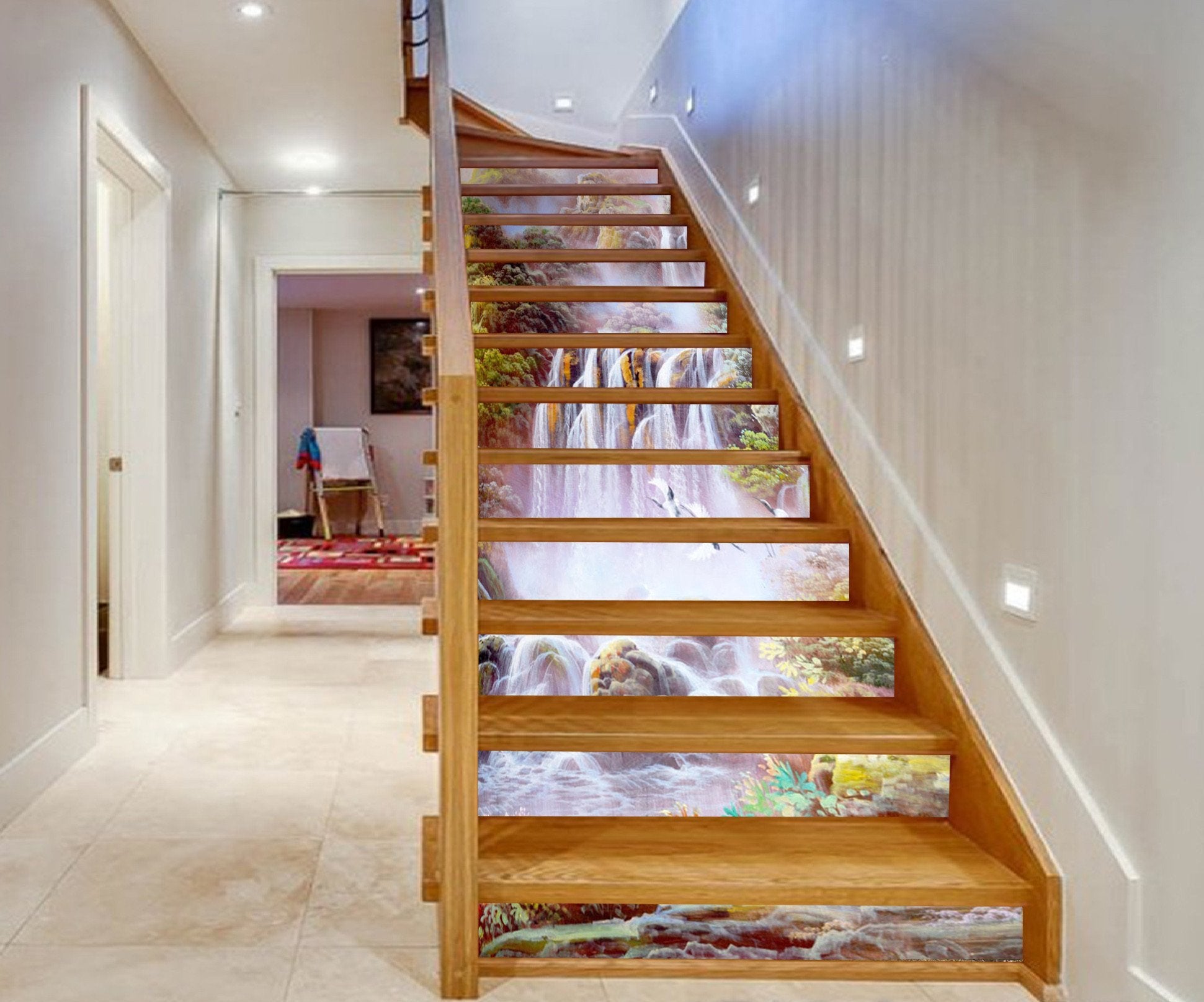 3D Waterfalls Flying Cranes 1506 Stair Risers Wallpaper AJ Wallpaper 