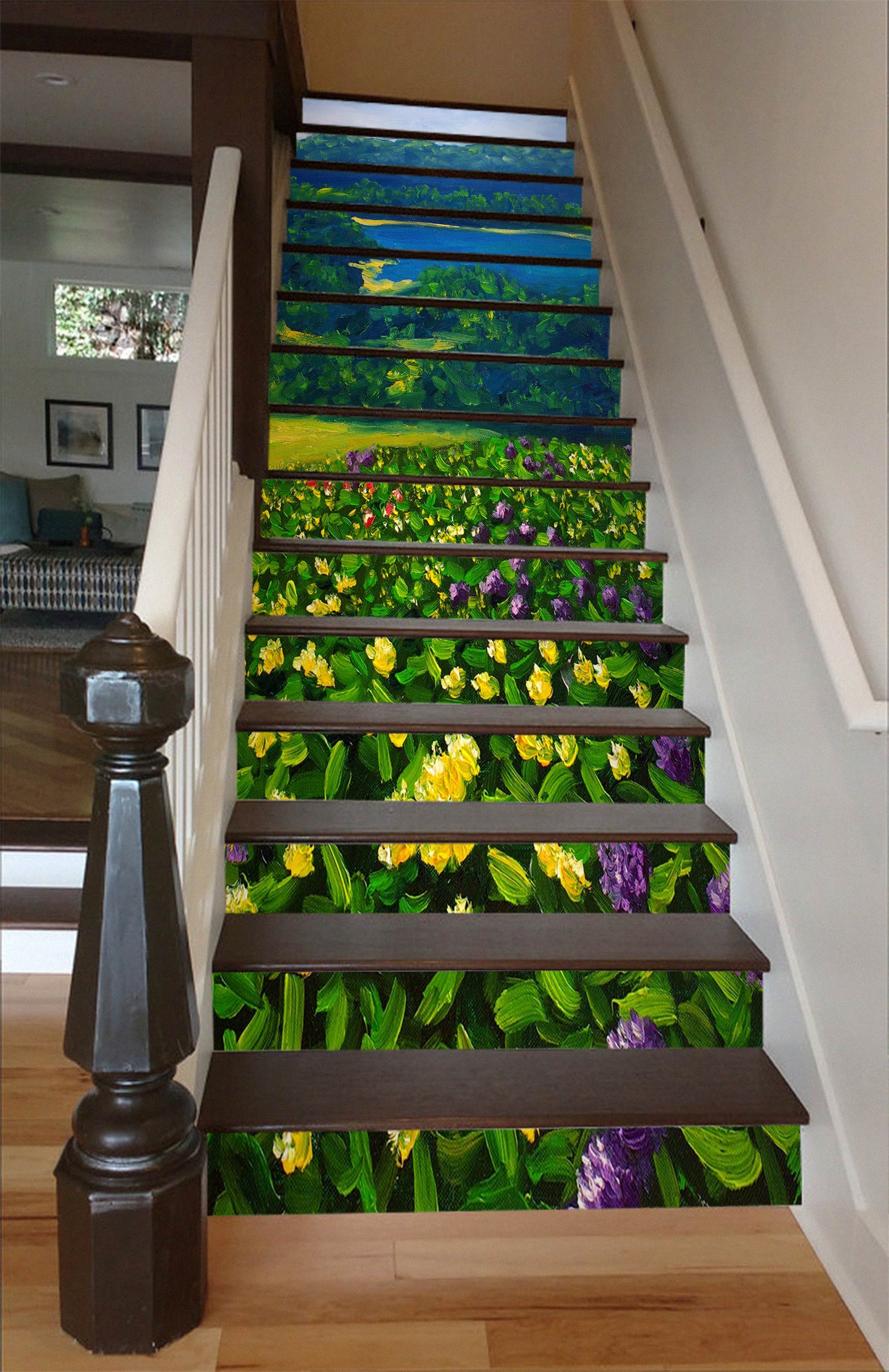 3D Fresh Green Leaves And Flowers 400 Stair Risers
