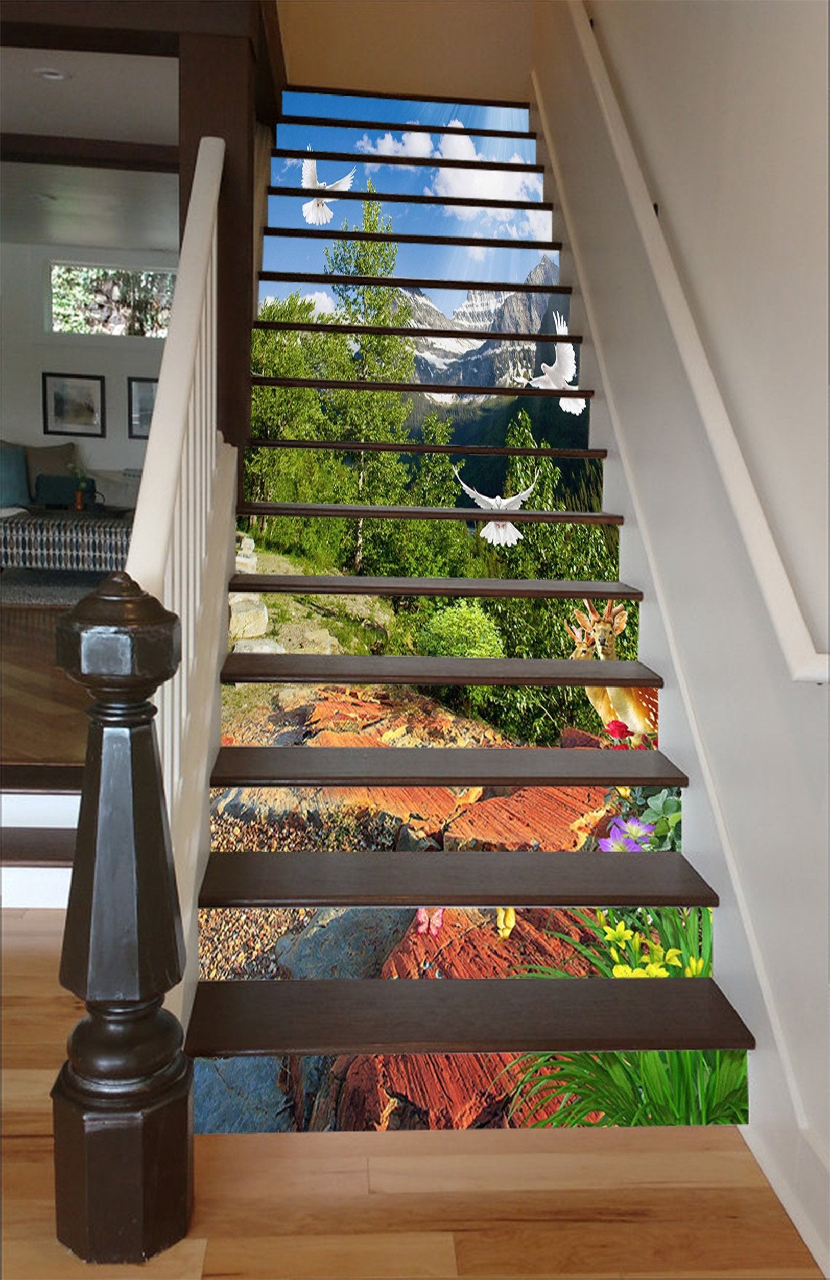 3D Snow Mountains Animals 1496 Stair Risers Wallpaper AJ Wallpaper 