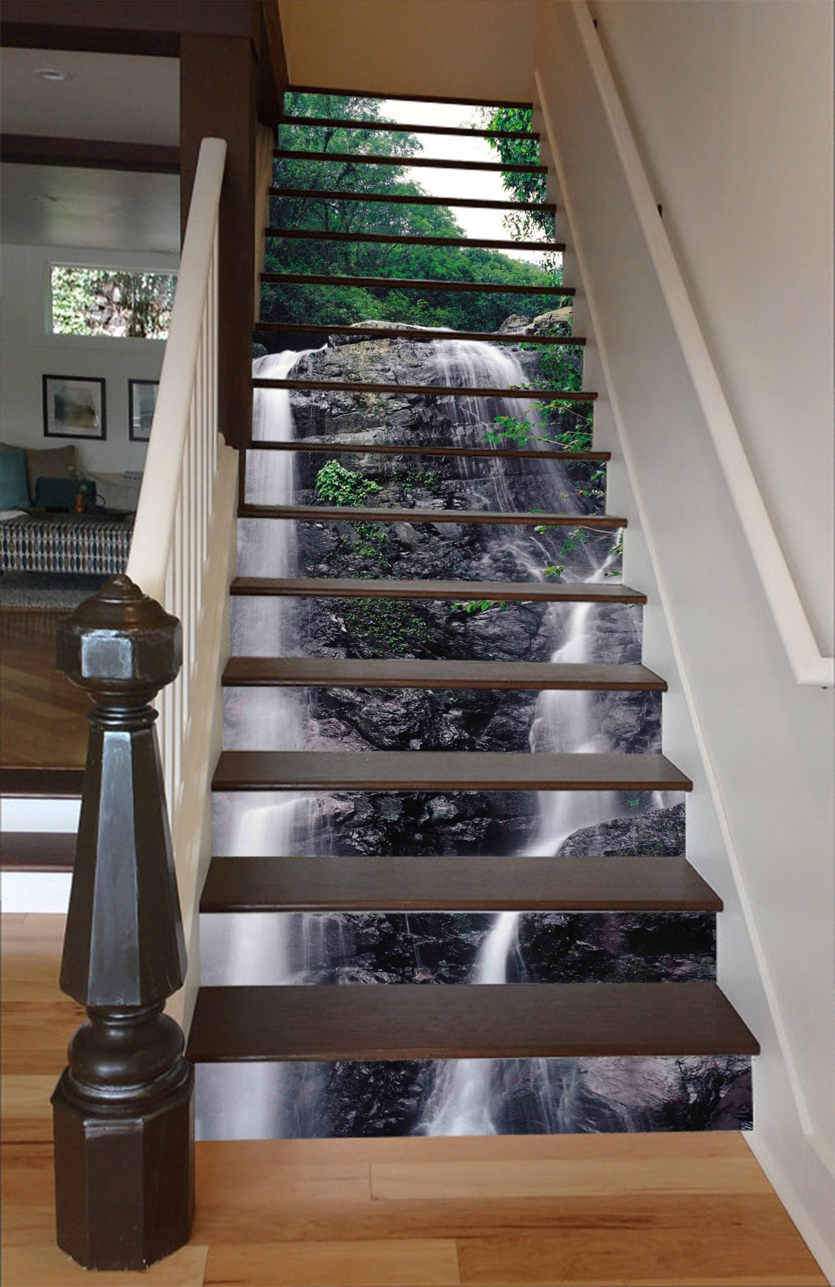 3D Forest River Waterfall 1560 Stair Risers Wallpaper AJ Wallpaper 