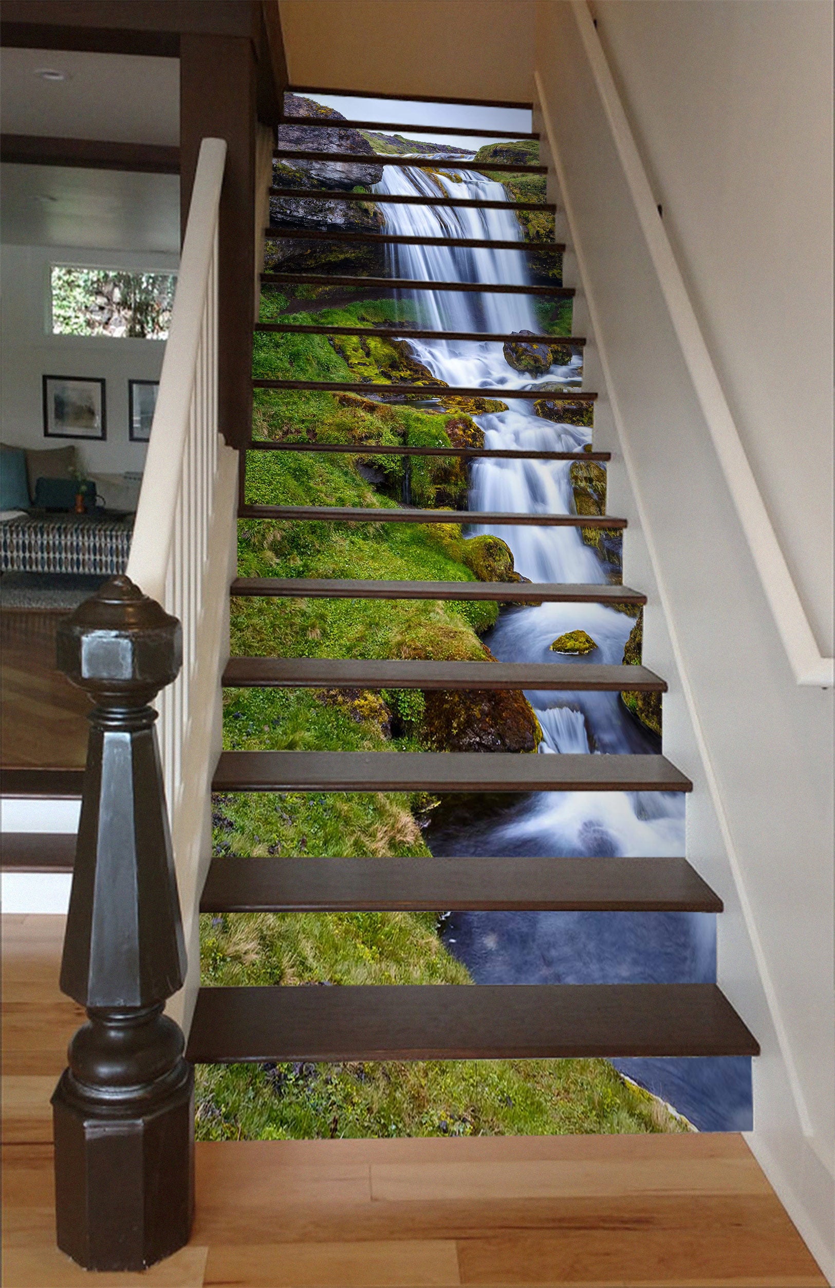 3D Flowing Clear Waterfall 336 Stair Risers