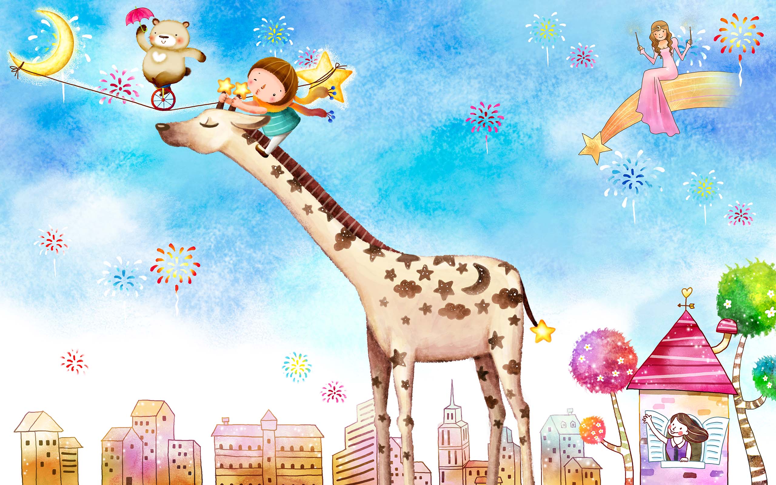 3D Cartoon Giraffe 1443 Wall Murals