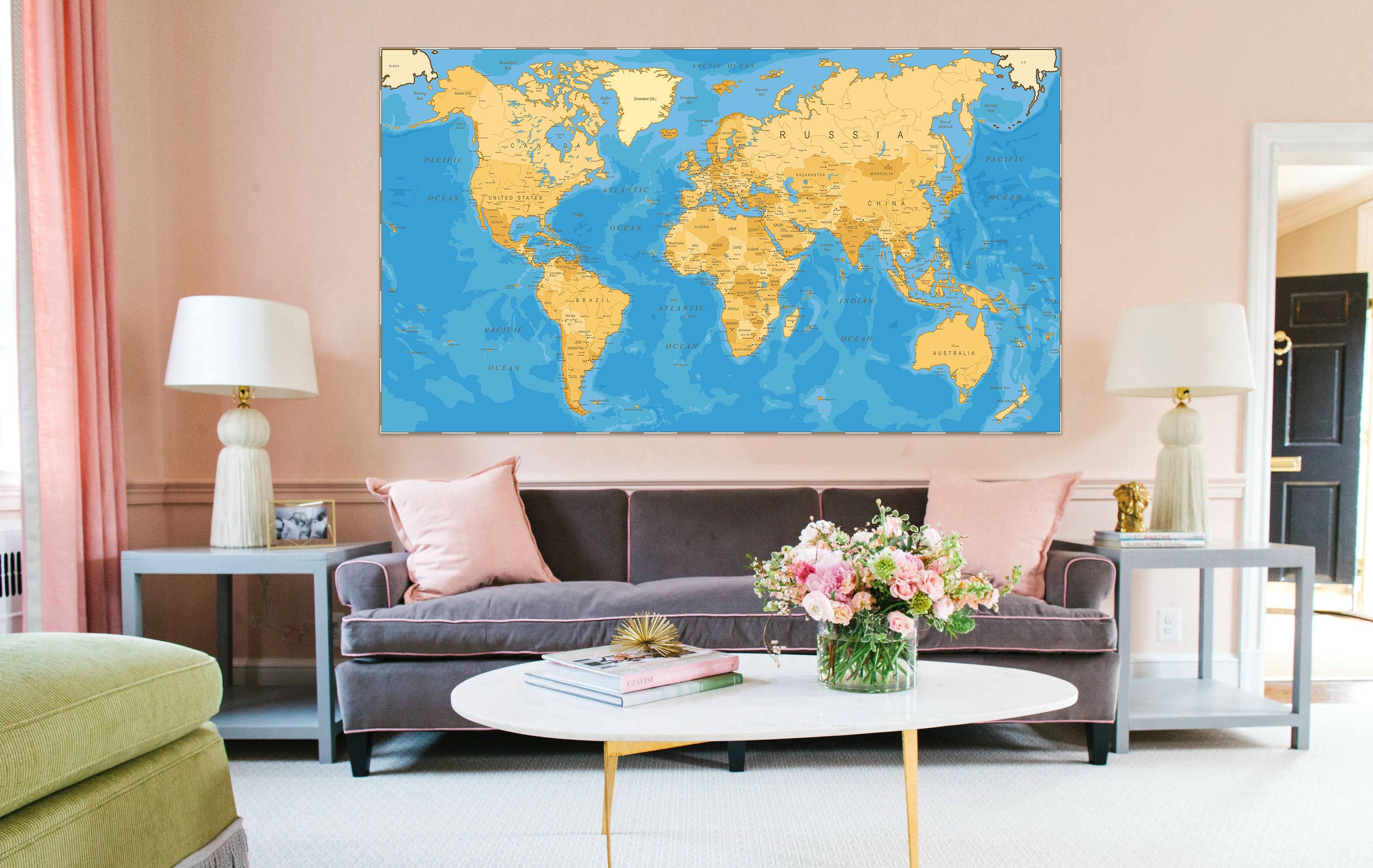 3D Gold Pattern 248 World Map Wall Sticker