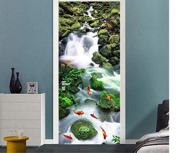 3D carp in the river door mural Wallpaper AJ Wallpaper 