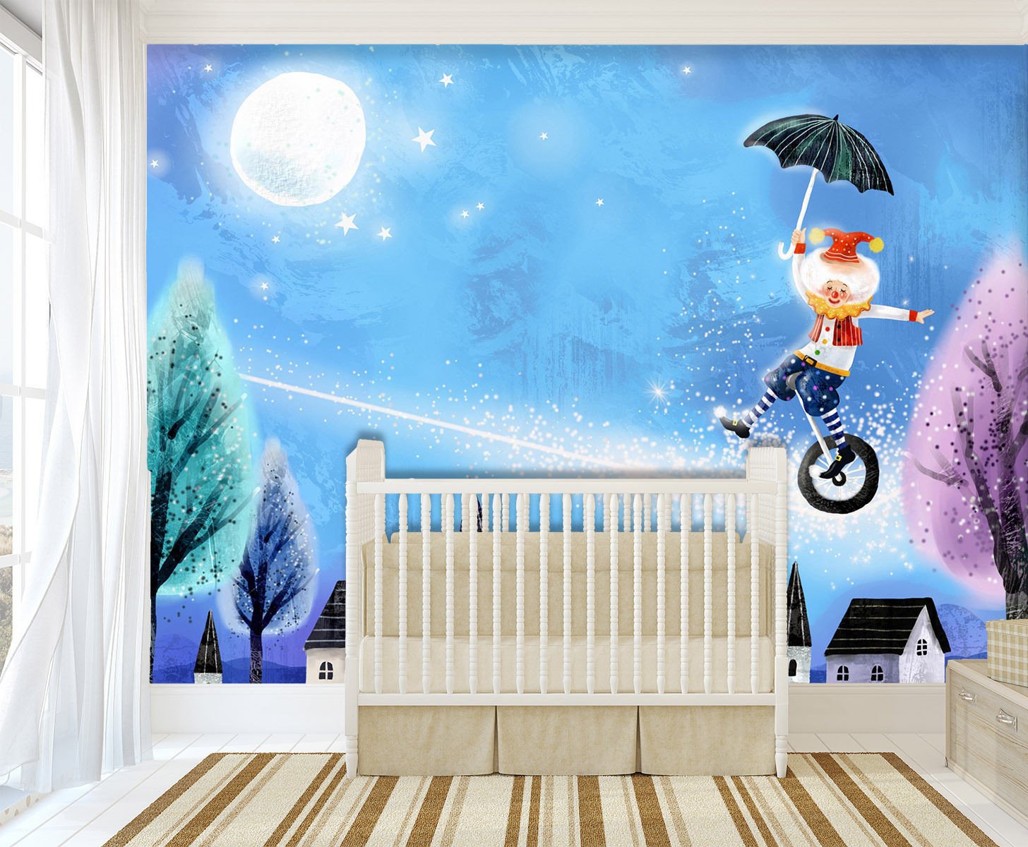 3D Funny Clowns 367 Wall Paper 255cm wide and 215cm high + 3D Night Clouds Sky 140 WallPaper Both In Woven Paper AJ Wallpaper Wall Murals - WorldWide Delivery | AJ 