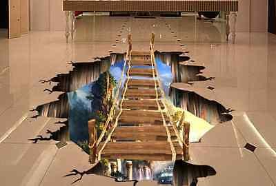 3D Mountain Bridge Floor Wallpaper XXXXL 290cm x 520cm Havery Duty Vinyl AJ Wallpaper 