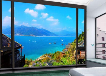 3D Blue Mountains Wall Paper 208cm wide and 146cm high in VINYL AJ Wallpaper 