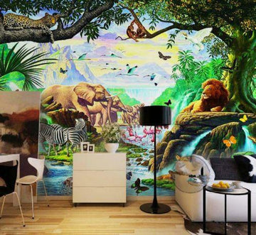 3D Dream Animal Forest World Wall Paper W 117cm H 235 cm IN VINYL AJ Wallpaper 