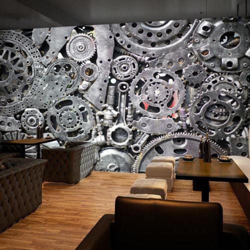 3D MECHANICAL GEAR WALL PAPER 375cm (high) x 214cm (wide). IN VINYL