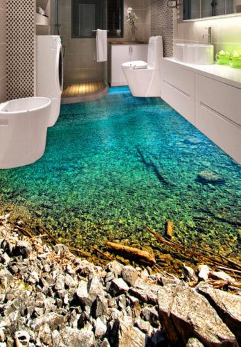 3D Blue River Stone Floor 151cm wide and 220cm high, Standard Vinyl AJ Wallpaper Wall Murals - WorldWide Delivery | AJ 