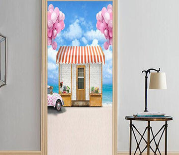 3D pink balloon house the car door mural Wallpaper AJ Wallpaper 