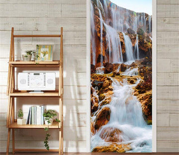 3D waterfalls in the mountains door mural Wallpaper AJ Wallpaper 