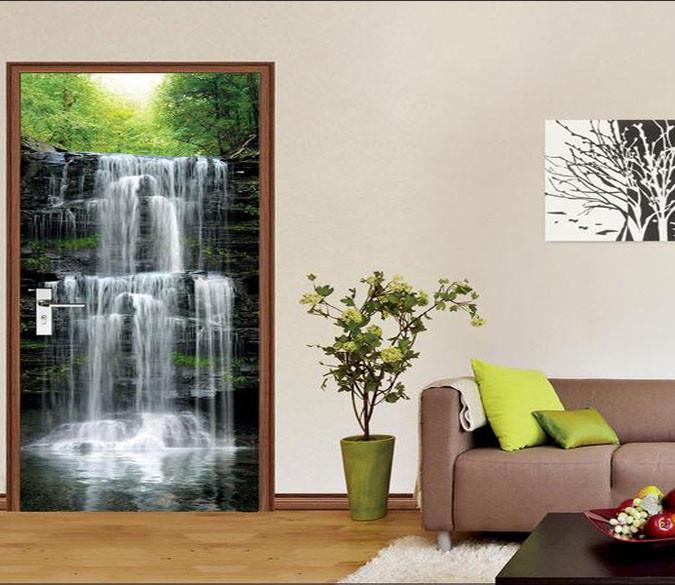 3D waterfall landscape door mural Wallpaper AJ Wallpaper 
