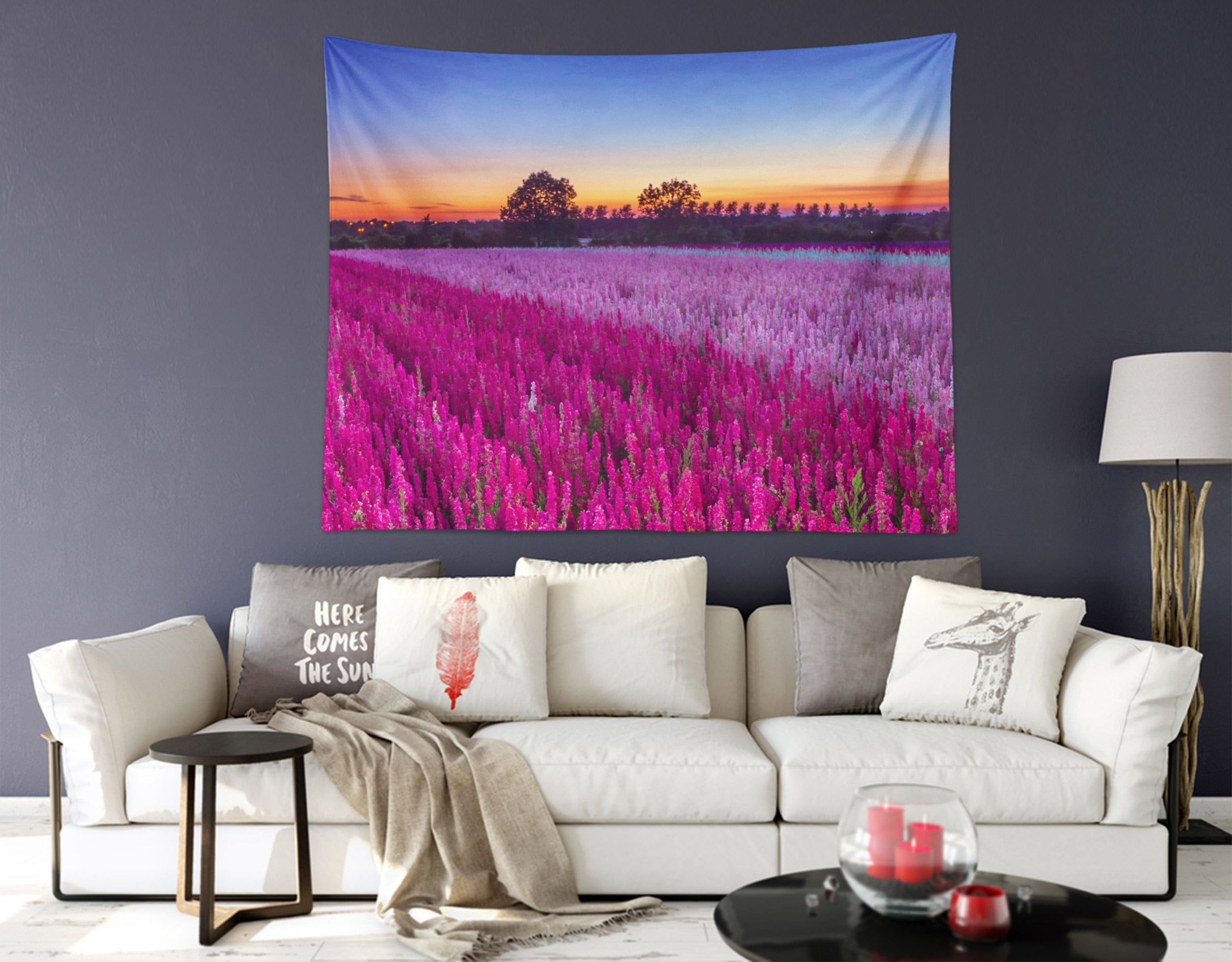 3D Red Pink Flower Field 11654 Assaf Frank Tapestry Hanging Cloth Hang