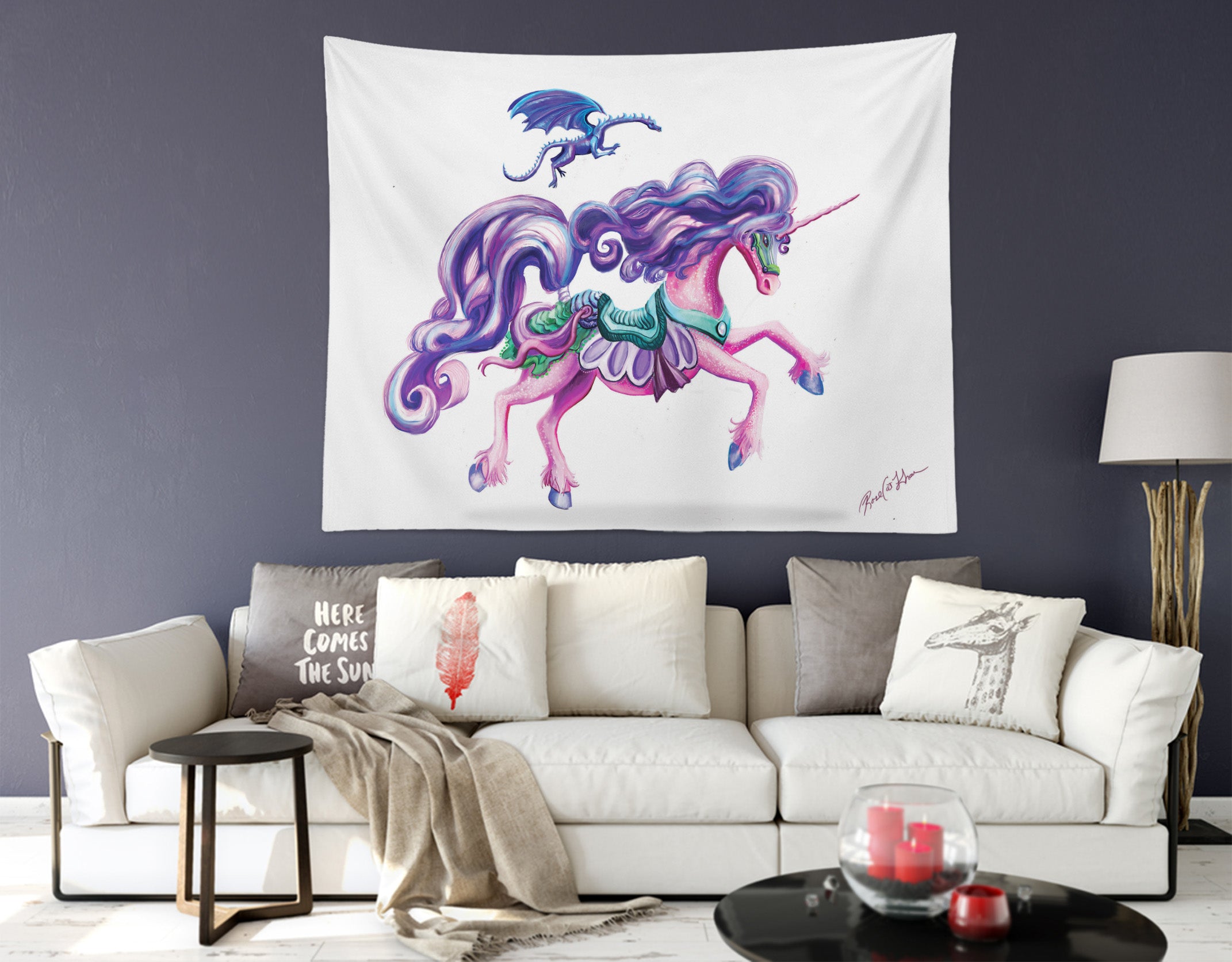 3D Pink Unicorn 5204 Rose Catherine Khan Tapestry Hanging Cloth Hang