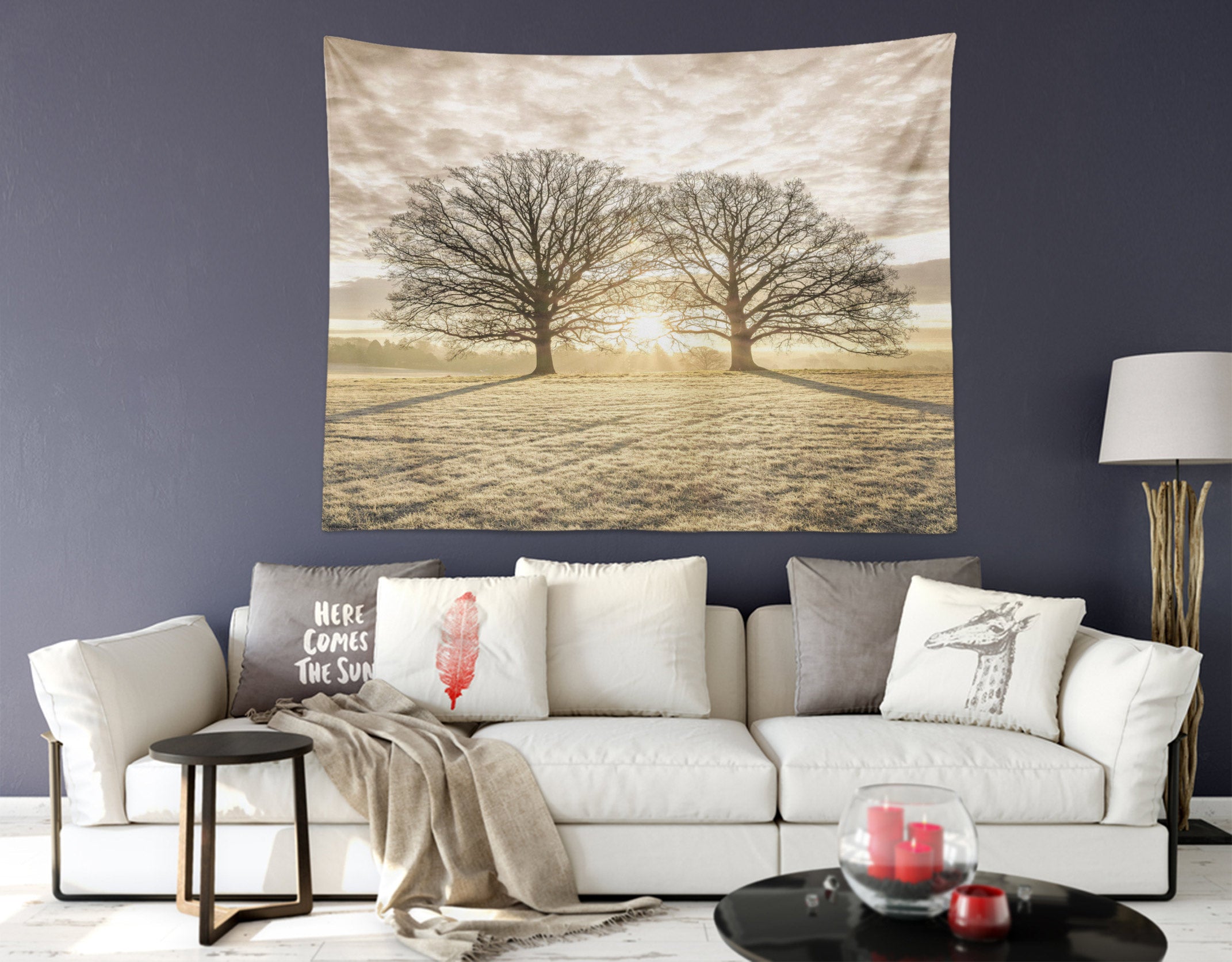 3D Grassland Two Trees 116159 Assaf Frank Tapestry Hanging Cloth Hang