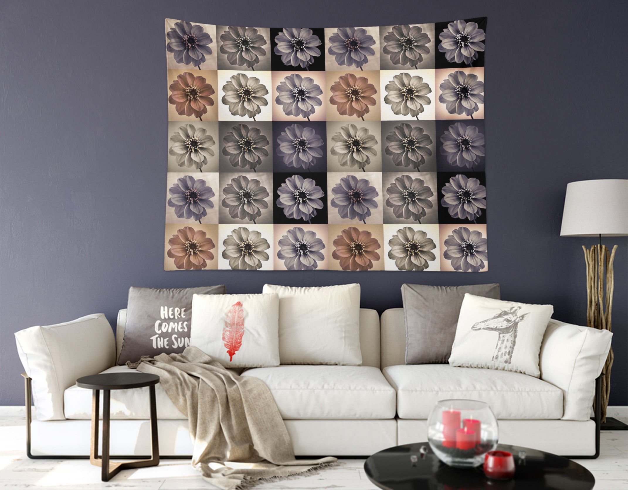 3D Square Lattice Flowers 11649 Assaf Frank Tapestry Hanging Cloth Hang