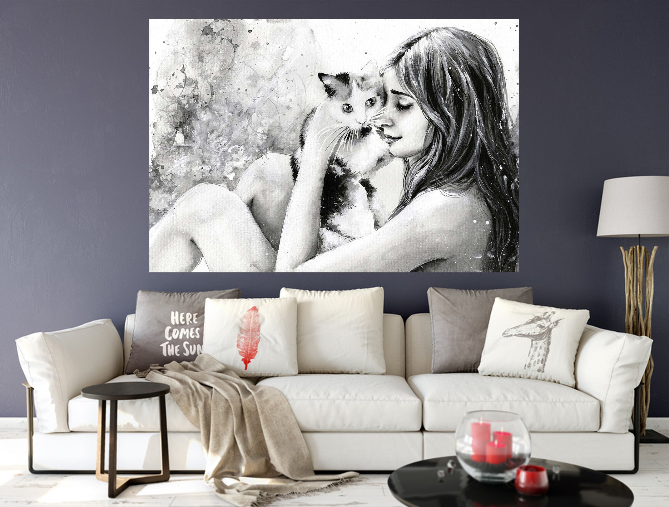 3D Pet Kitten Woman 1029 Wall Sticker