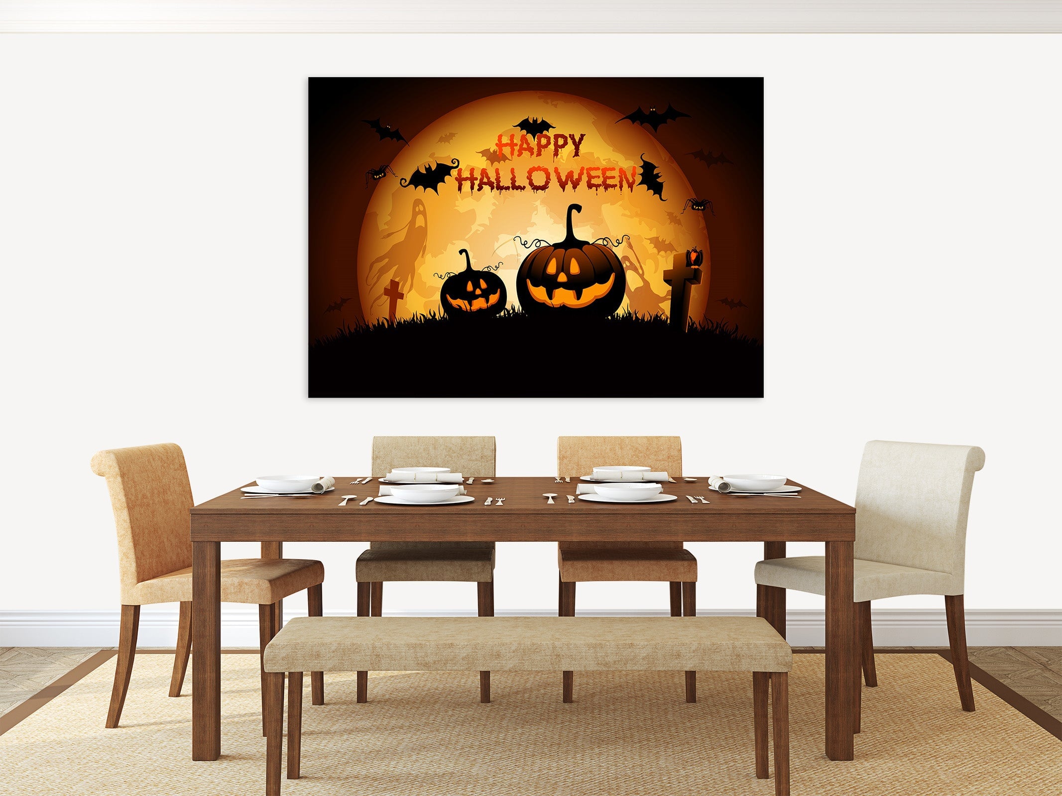 3D Pumpkin Moon Bat 002 Halloween Wall Stickers Wallpaper AJ Wallpaper 2 