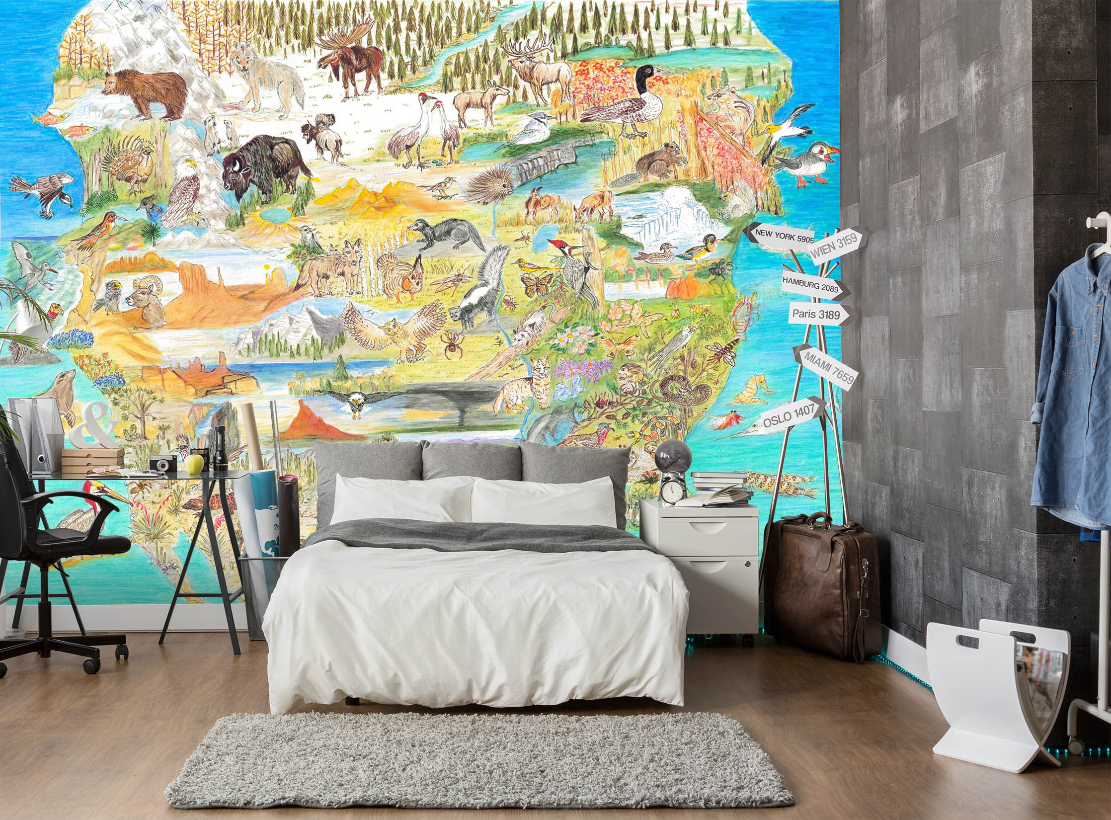 3D Animal Map 1414 Michael Sewell Wall Mural Wall Murals