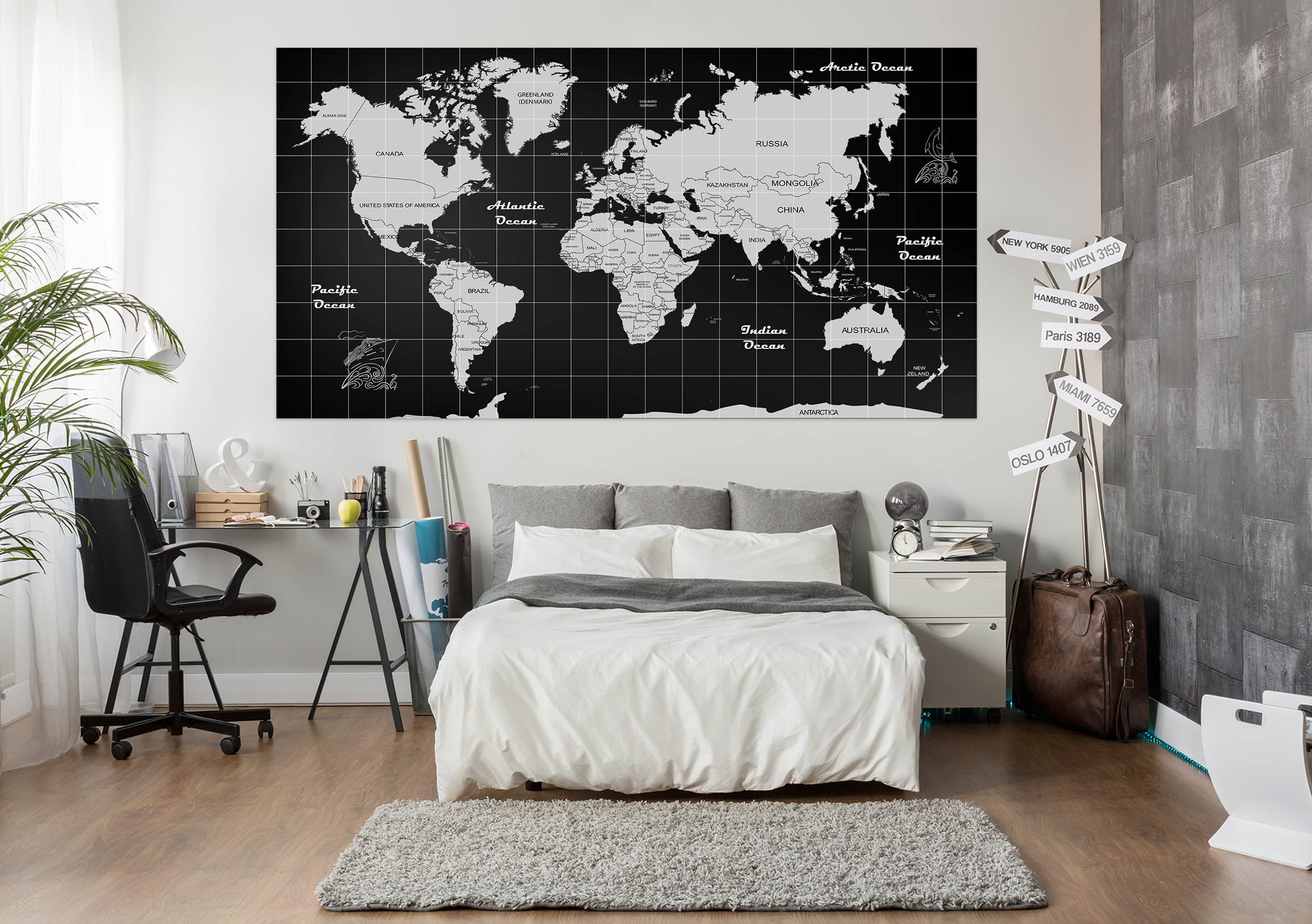 3D Gray Pattern 242 World Map Wall Sticker
