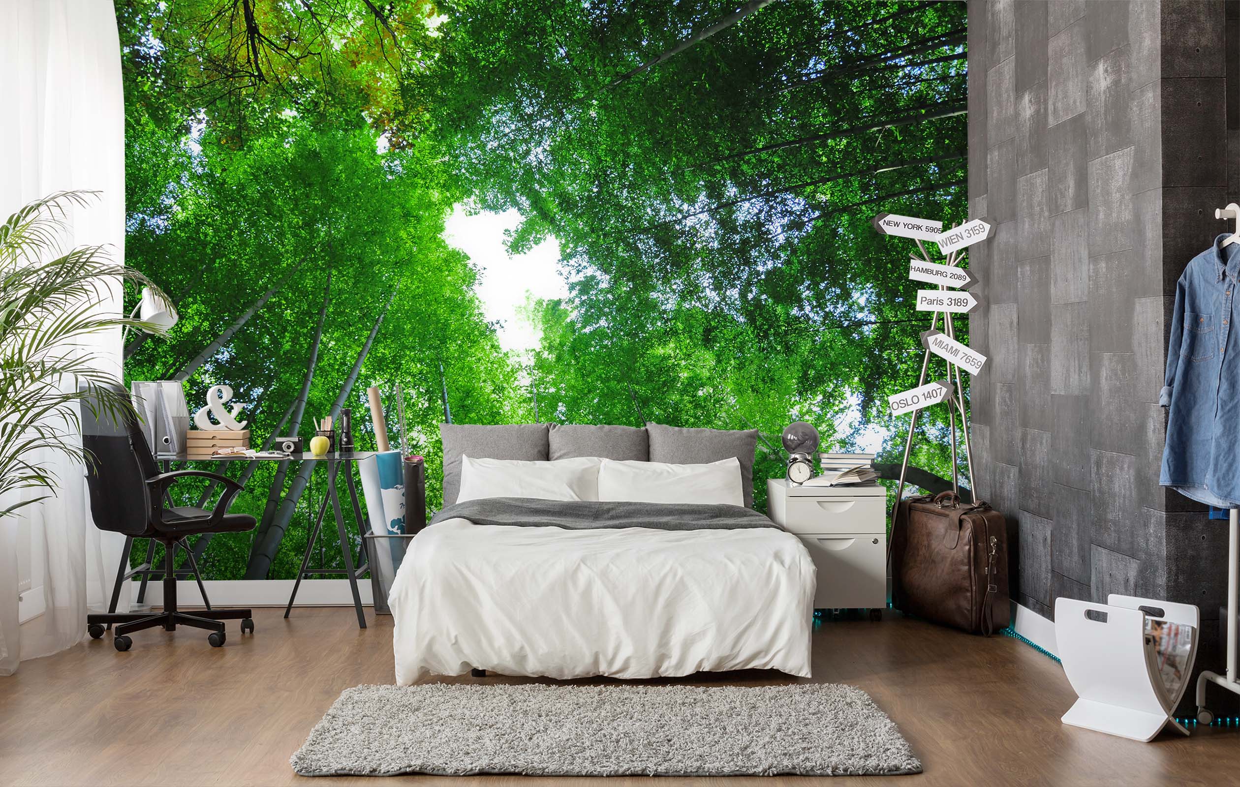 3D Forest White Clouds 058 Wall Murals