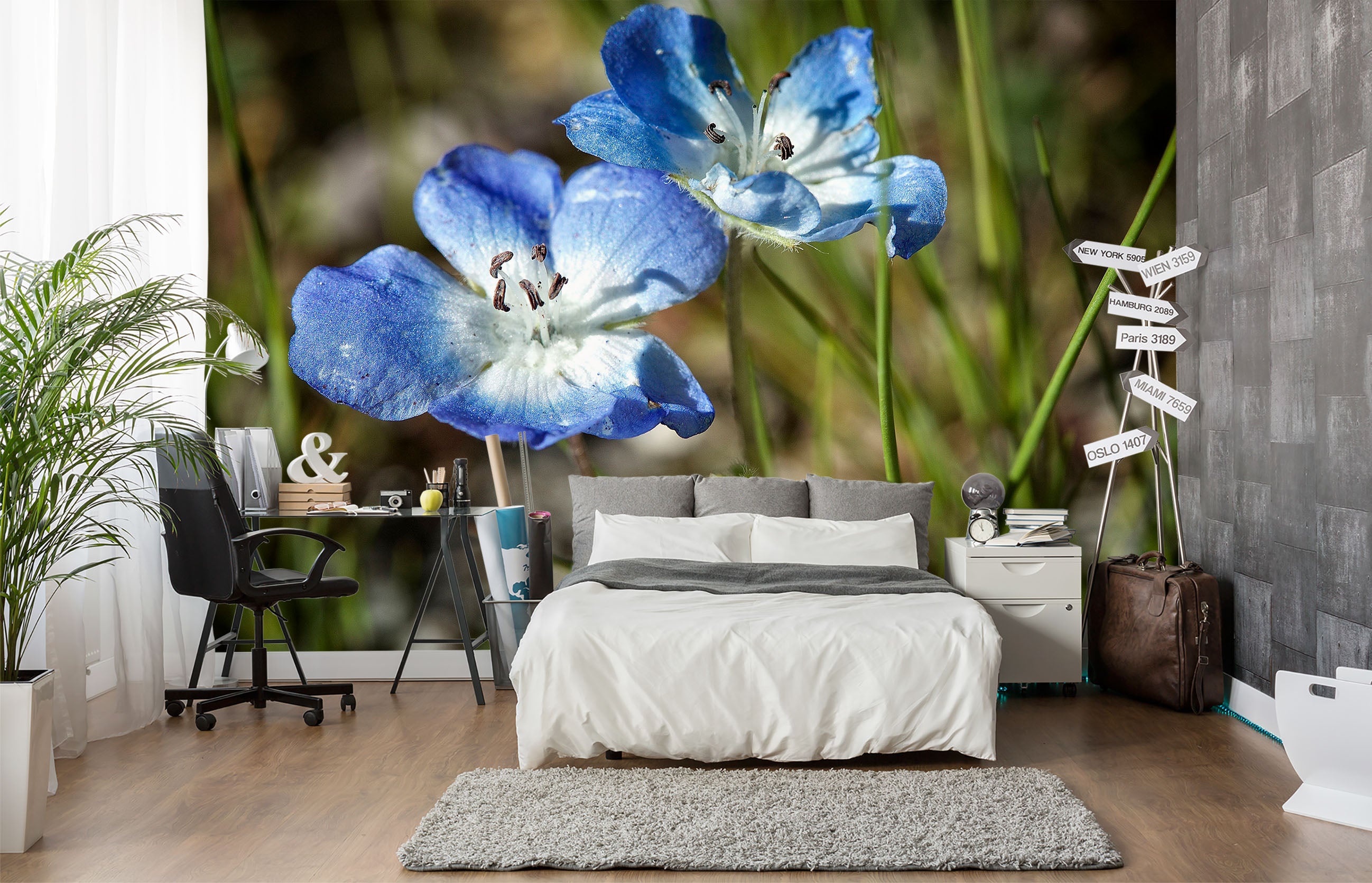 3D Blue Flowers 62069 Kathy Barefield Wall Mural Wall Murals