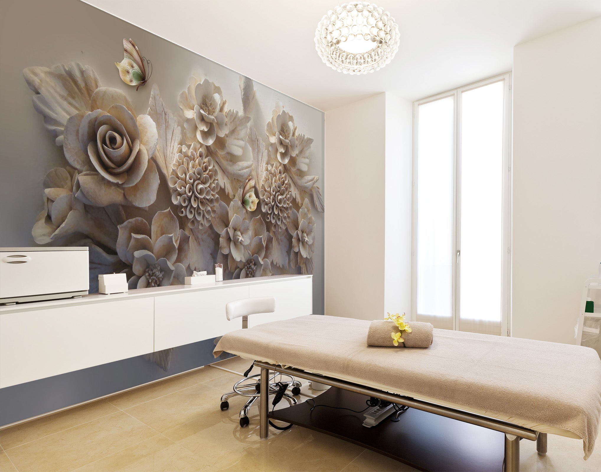 3D White Flowers 368 Wall Murals