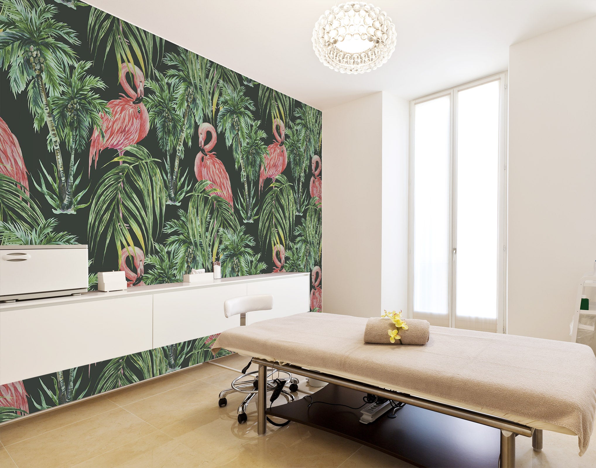 3D Flamingo Leaves 389 Wall Murals