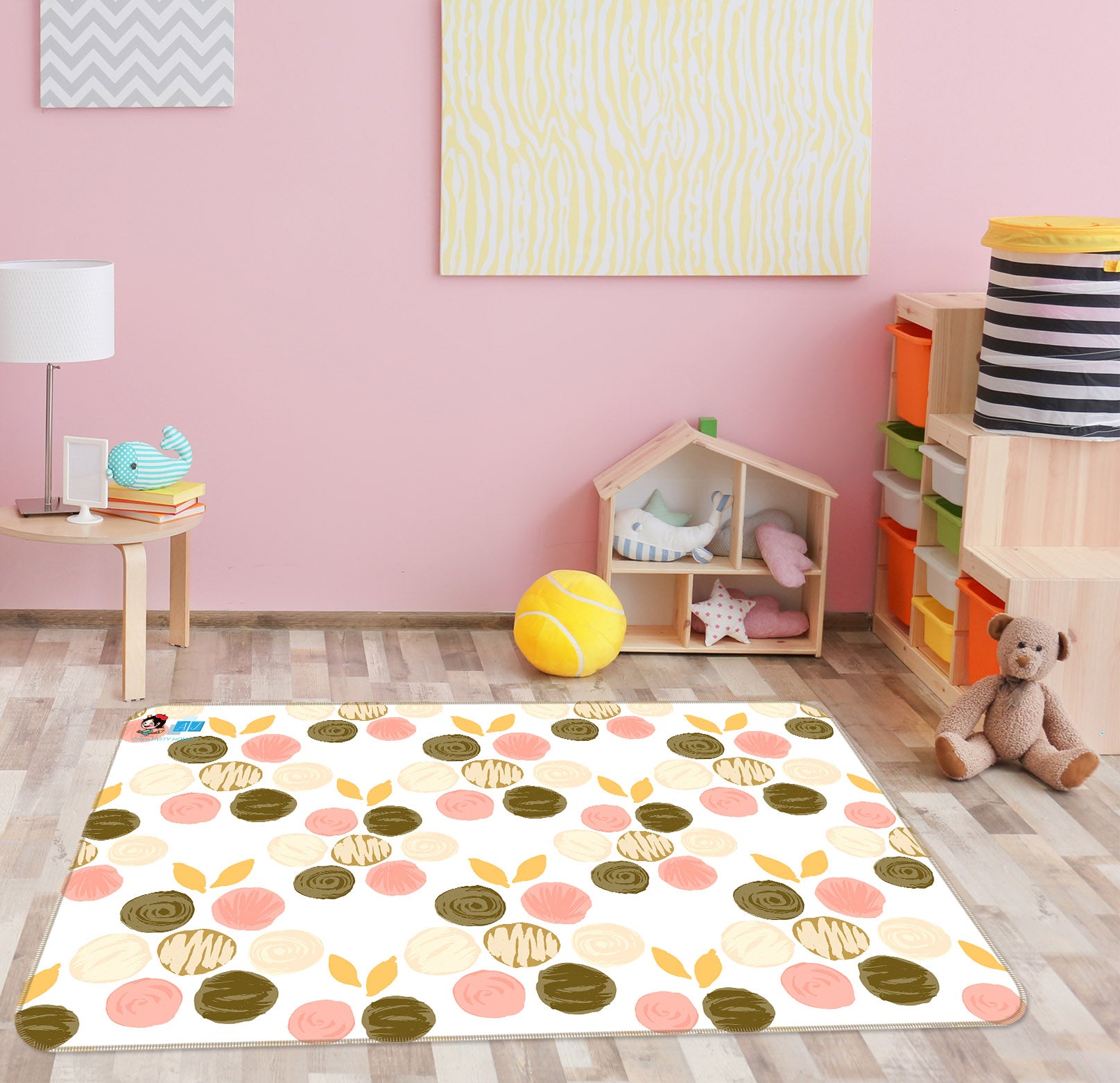3D Pink-Brown Polka Dots 107106 Kashmira Jayaprakash Rug Non Slip Rug Mat